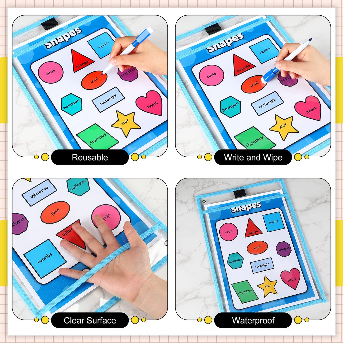 80 Packs Dry Erase Pockets Reusable Plastic Sleeves Dry Erase Ticket Holders Sheet Protectors Job Ticket Folders Teacher Supplies 10 x 14 Inch for Classroom School Office Home Student Teacher Tools