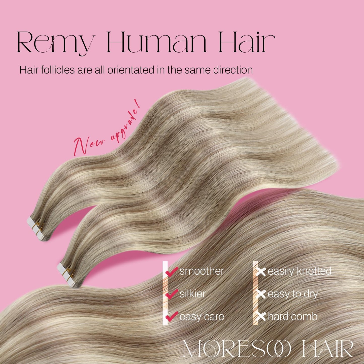 Moresoo Tape in Human Hair Extensions 20 Inch Highlighted Hair Extensions Tape in Light Brown Highlighted with Blonde Tape in Hair Extensions Invisible Tape in Extensions Real Hair #P9A/60 20pcs 50g