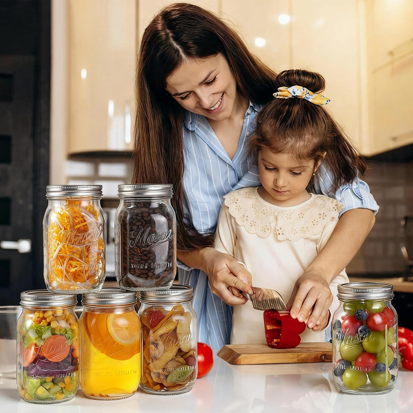 Dralaw Mason Jars 32 oz,12 Pack Large Wide Mouth Mason Jar with Airtight Lids and Bands|Quart Glass Canning Jars for Pickling, Fermenting and Food Storage Microwave&Dishwasher Safe (12pack)