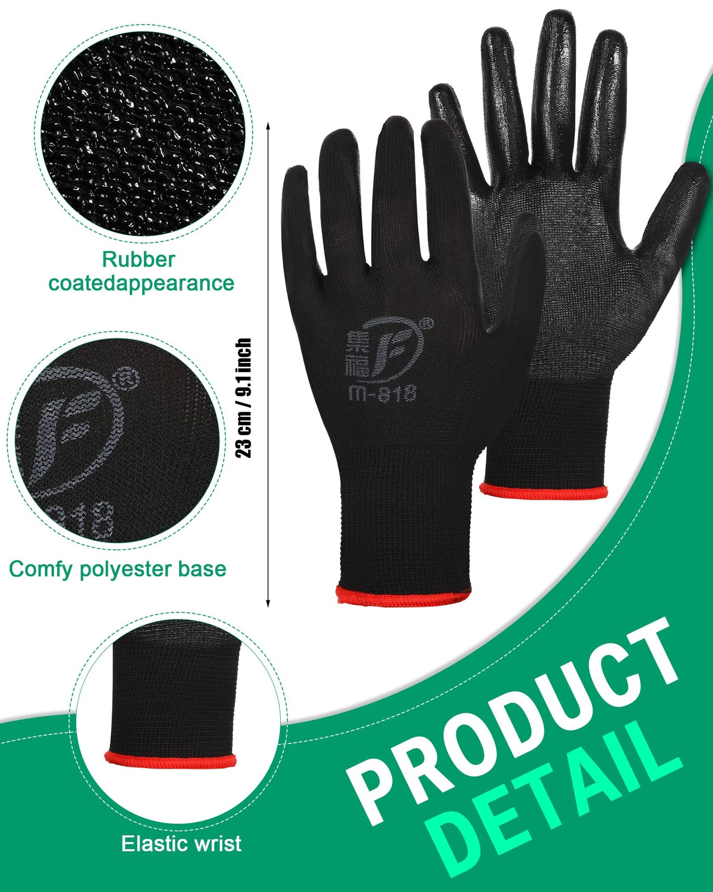 Thenshop 96 Pairs Gloves for Work Men Women Rubber Coated Garden Gloves for Gardening Safety Work Construction(Black)