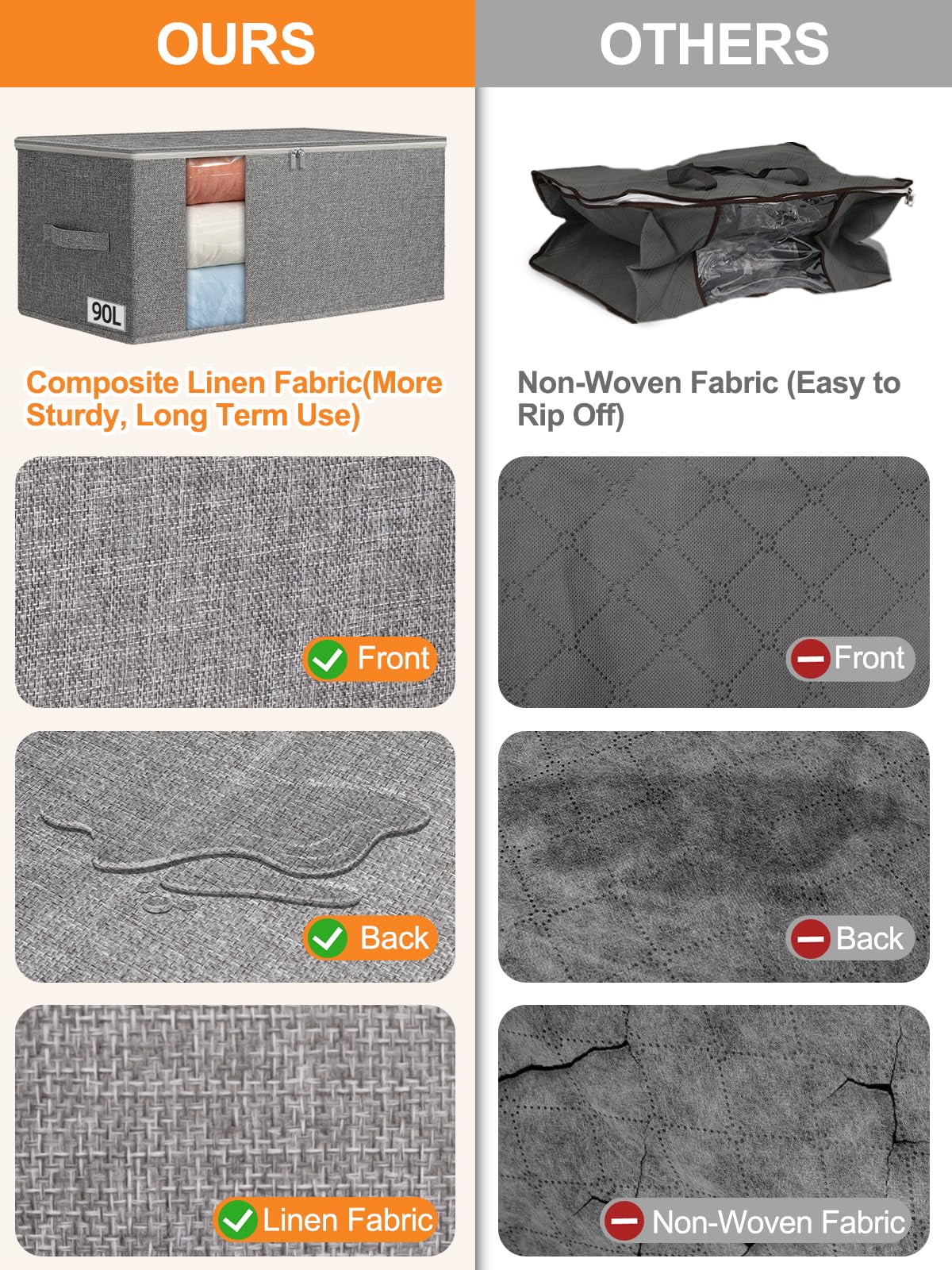 punemi King Size Comforter Storage Bag w/Sturdy Structure, 90L Extra Large Blanket Storage Bag for Bedding, Pillows, Quilts&Duvets, Stackable Closet Organizer with Clear Window,25.6x17.3x11.8in,Gray