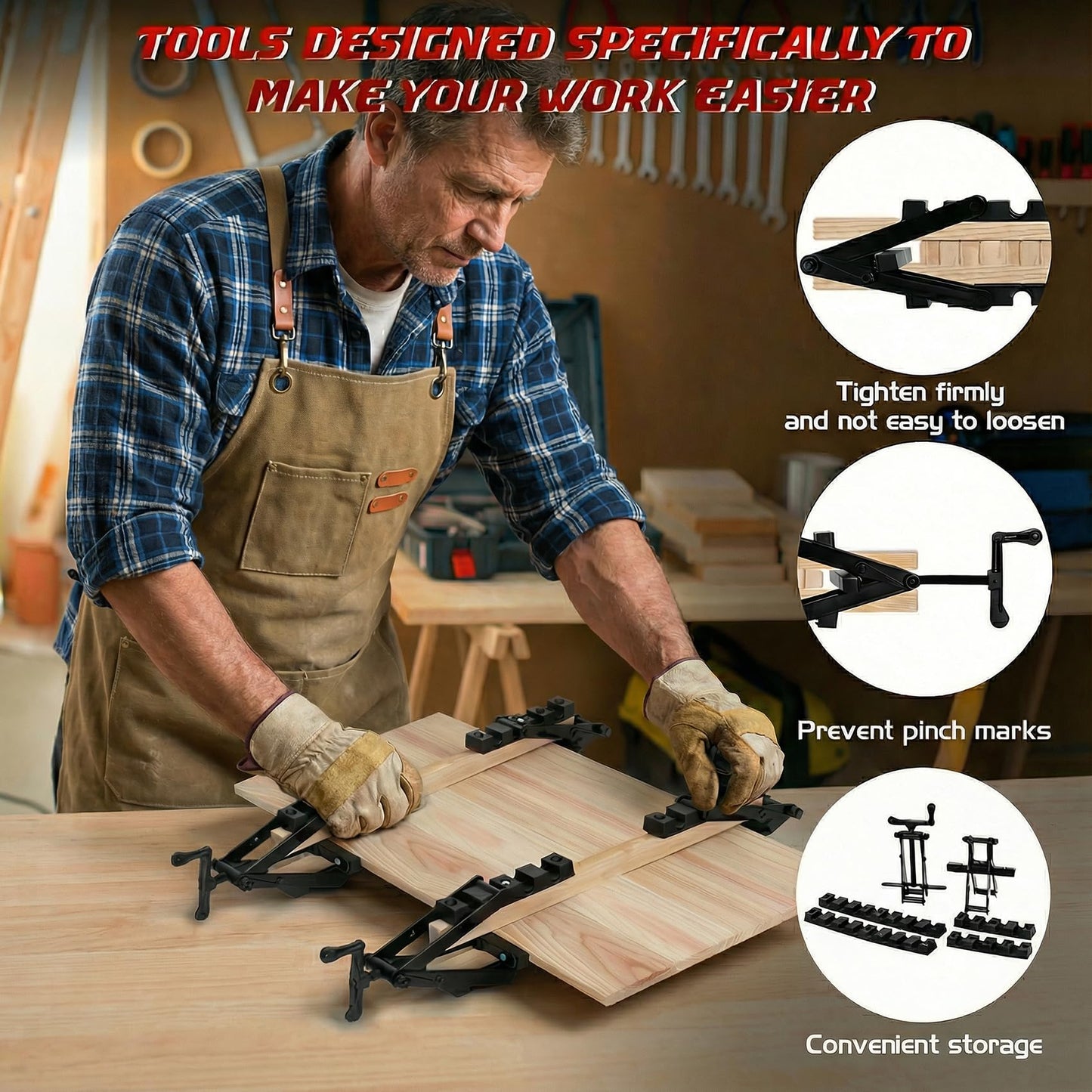 BeesMith 2 Pack 4 Way Pressure Clamps for Woodworking Panel Clamps in 4 Directions, No Dead Corners, Ideal for Bonding Tabletops, Shelves & Laminate Surfaces (2pc)