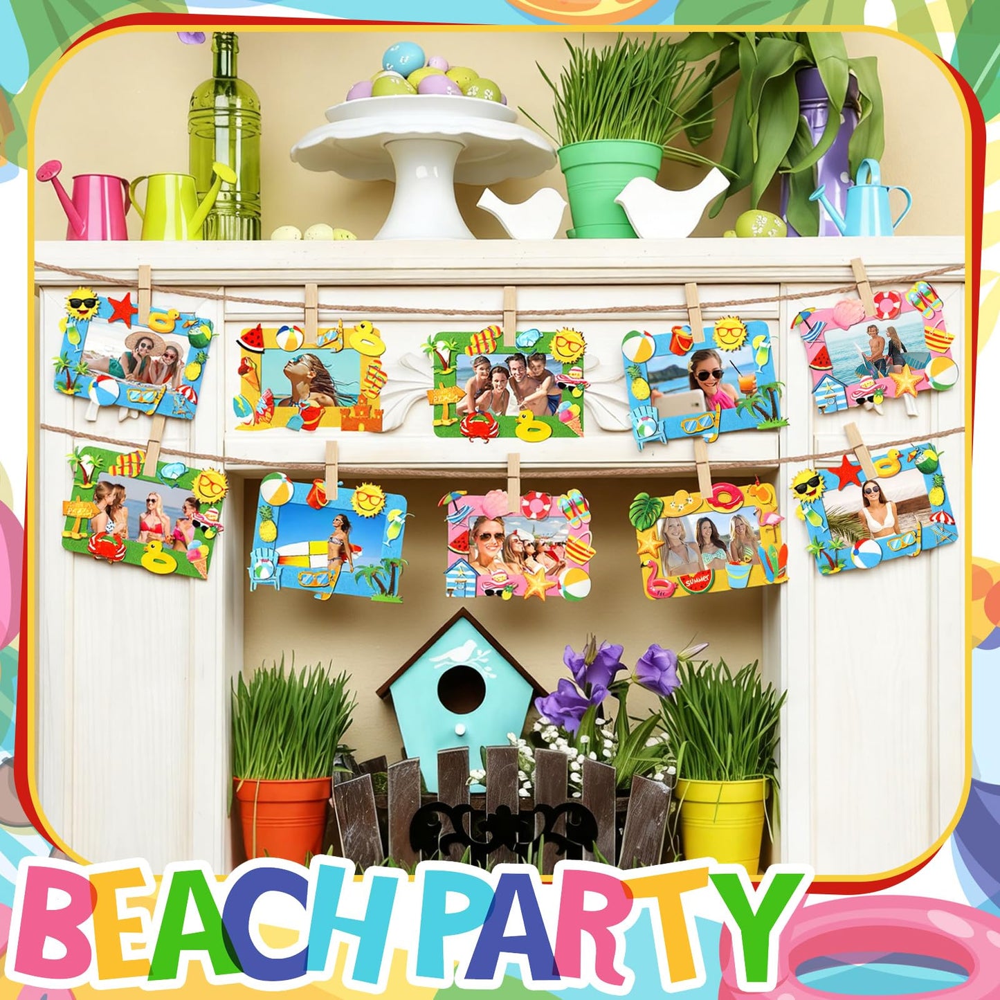 Marsui 232 Pieces Summer Ocean DIY Picture Frame Craft Kit for Kids 32 Pieces Under The Sea Felt Photo Frames and 200 Pieces Foam Stickers for Holiday Game Activities Classroom Decoration (Beach)