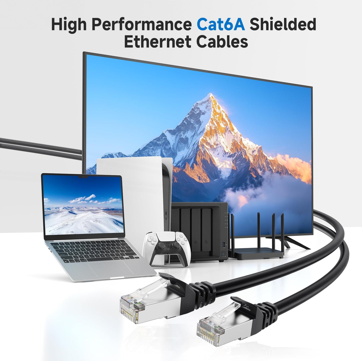 Cable Matters 10Gbps Snagless Long Shielded Cat 6A Ethernet Cable - 200ft, Cat 6A Cable, Cat6A Cord, Ethernet Cord, Black