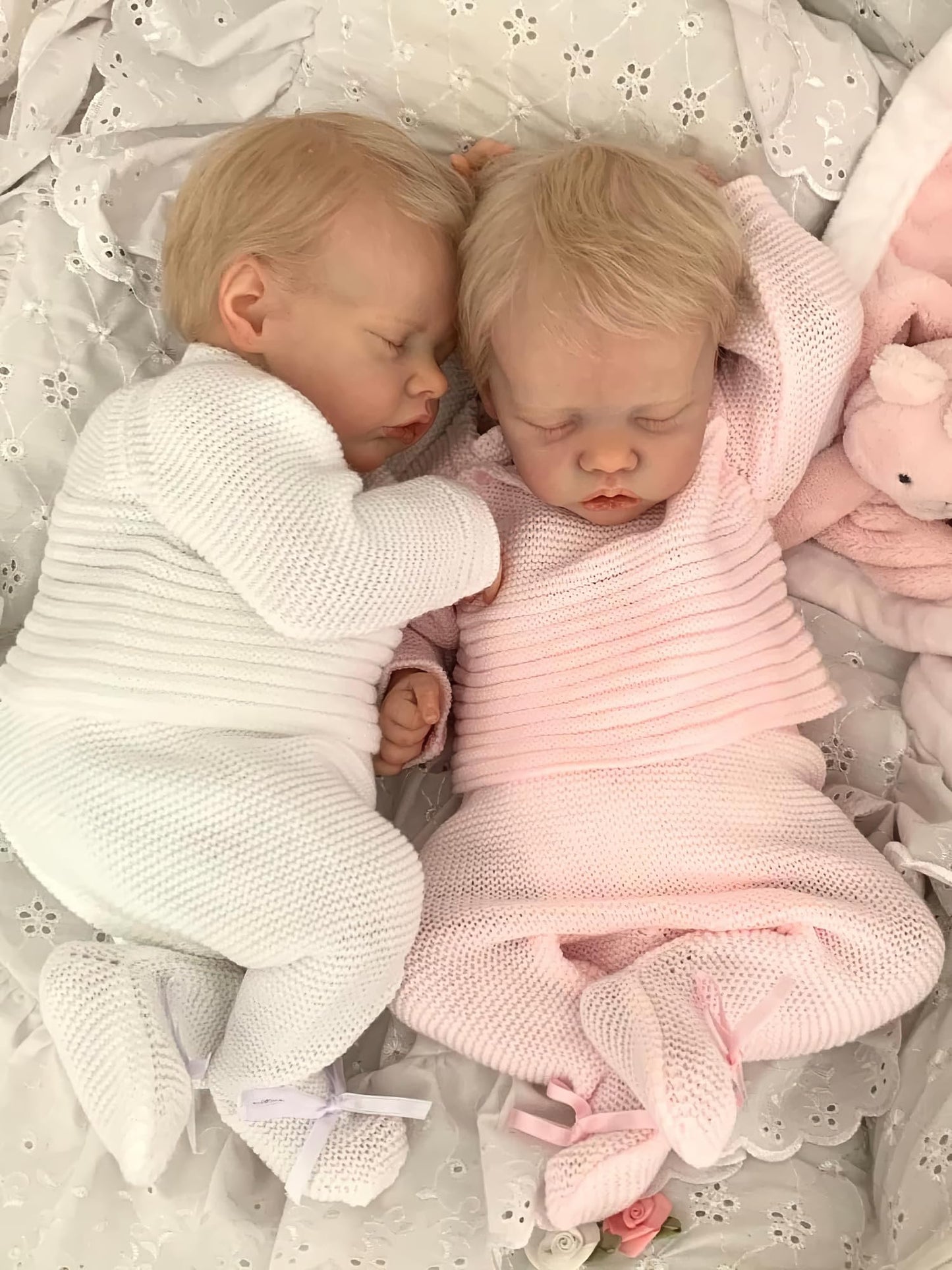 Ardol 18 Inch Realistic Reborn Baby Doll Twins - Lifelike Newborn Full Body Vinyl Boy & Girl Set with Golden Hair Sleeping Cuddly Doll Collectible Gift Set