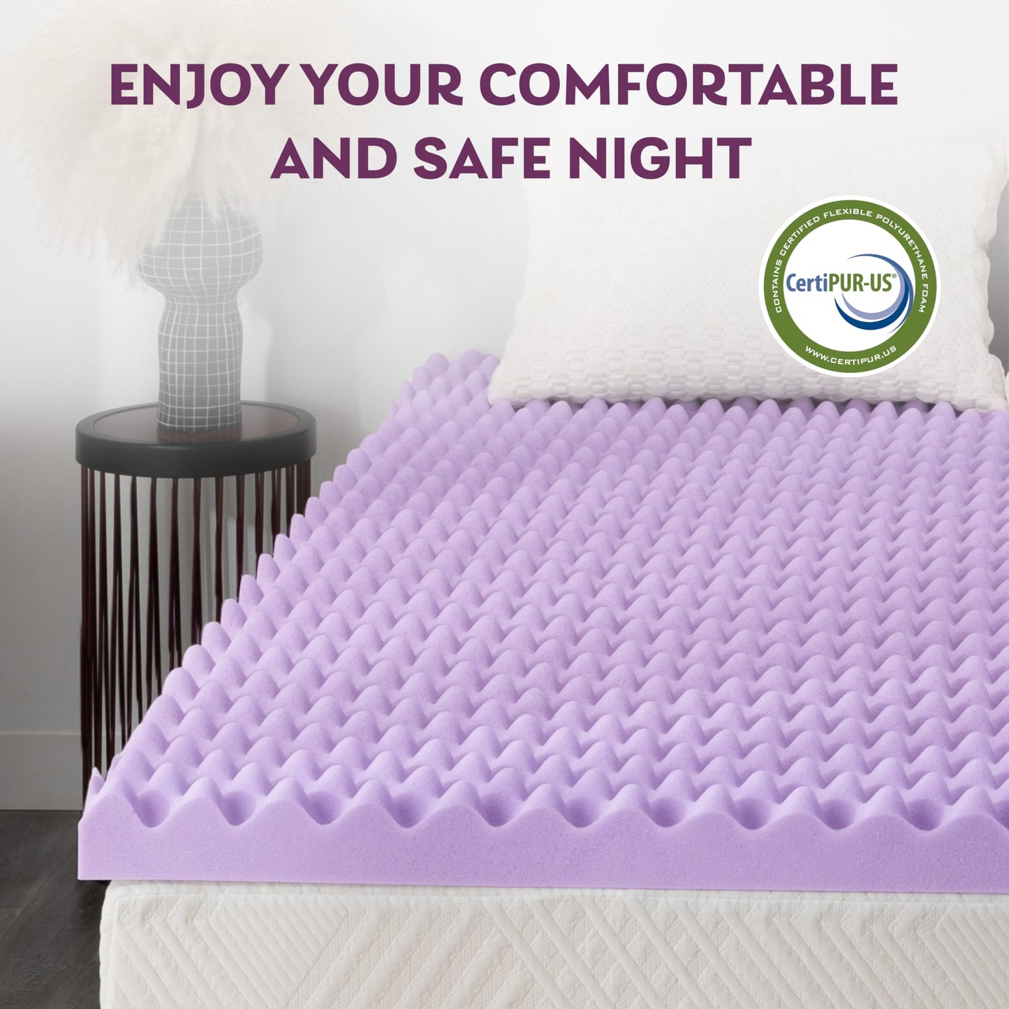 2 Inch Egg Crate Twin Memory Foam Mattress Topper, Lavender Scent Gel Infused Foam Mattress Topper for Pressure Relief, CertiPUR-US Certified Twin Bed Topper, Purple, 38"×75"