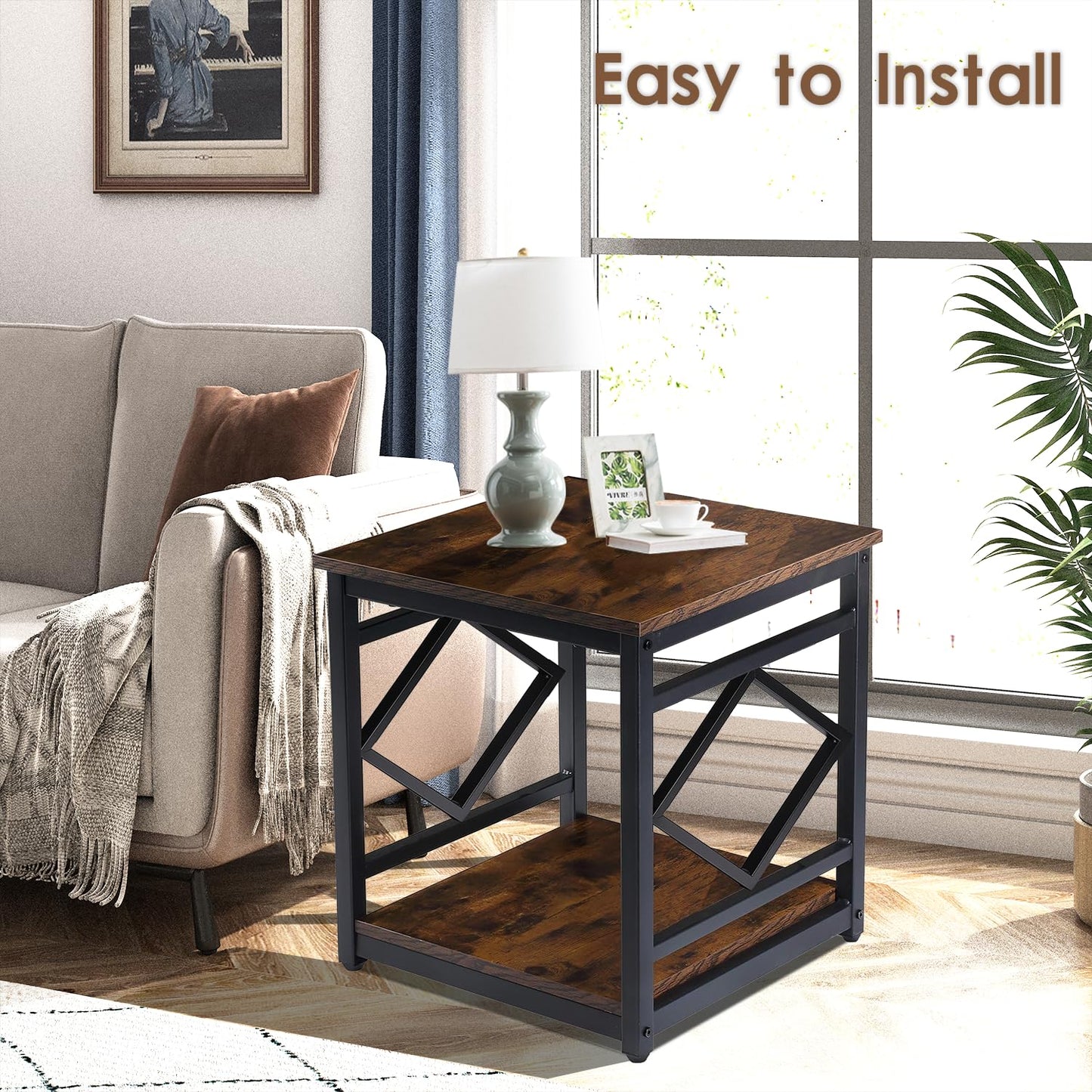 HODGSON Mini Fridge Stand Table with Large Capacity Storage, 18” Rustic Industrial End Table Side Table with 2-Tier for Beverage, Refrigerator, Dorm, Apartment,Office, Bedroom Corner