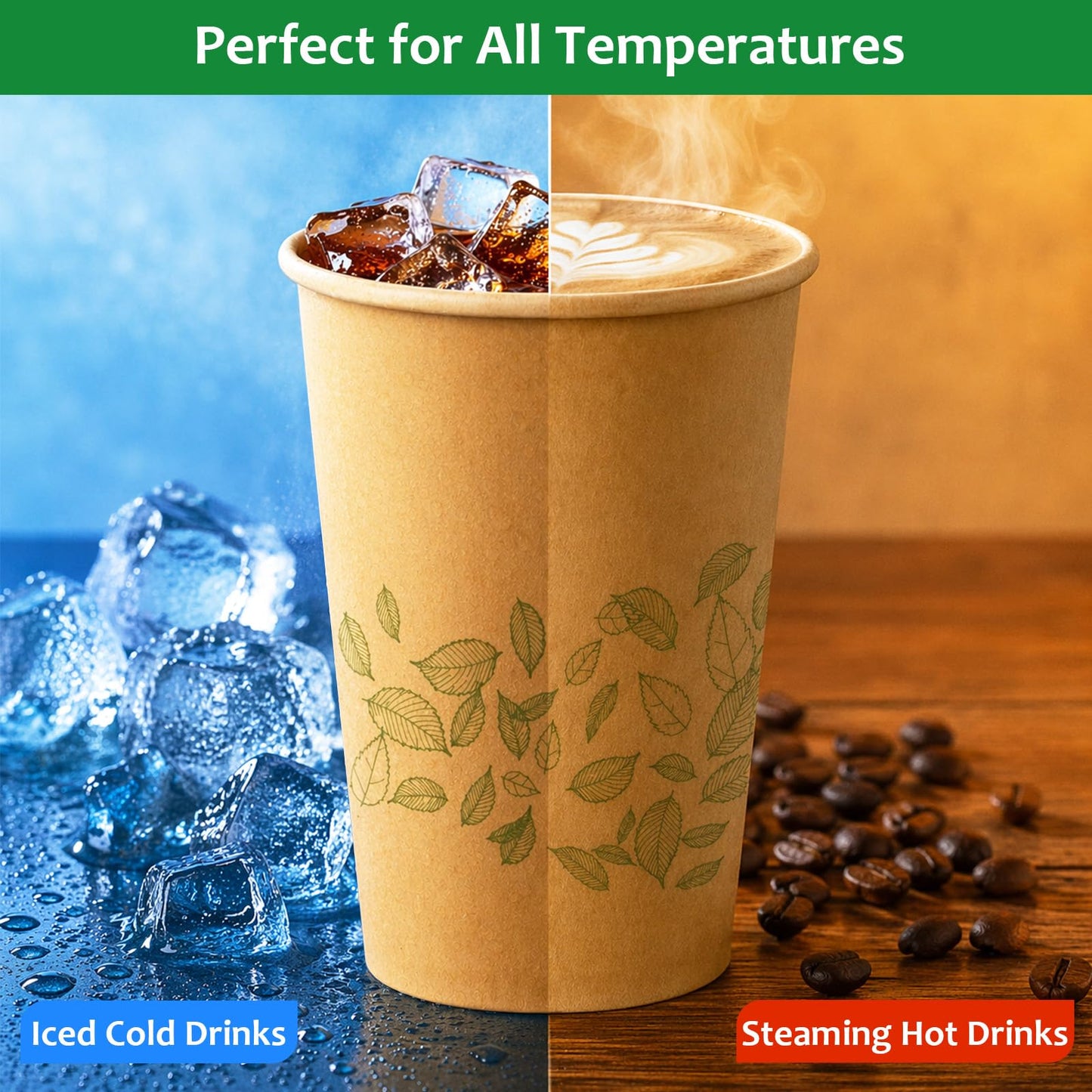 Biotakeware 8oz 300Count Compostable Paper Cups, Plant-Based Disposable Coffee Cups with PLA Lining, Perfect for Hot & Cold Drinks, Coffee, Party, Office & Daily Use
