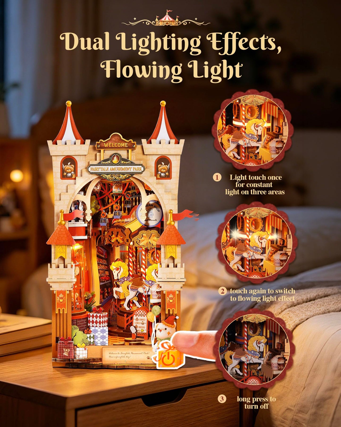 Rolife DIY Book Nook Kits for Adults- Fairytale Amusement Park- 3D Wooden Puzzle Booknook for Bookshelf Decor, Creative DIY Miniature Dollhouse Kits, Nook Tales Gifts for Adults, Teens & Book Lovers