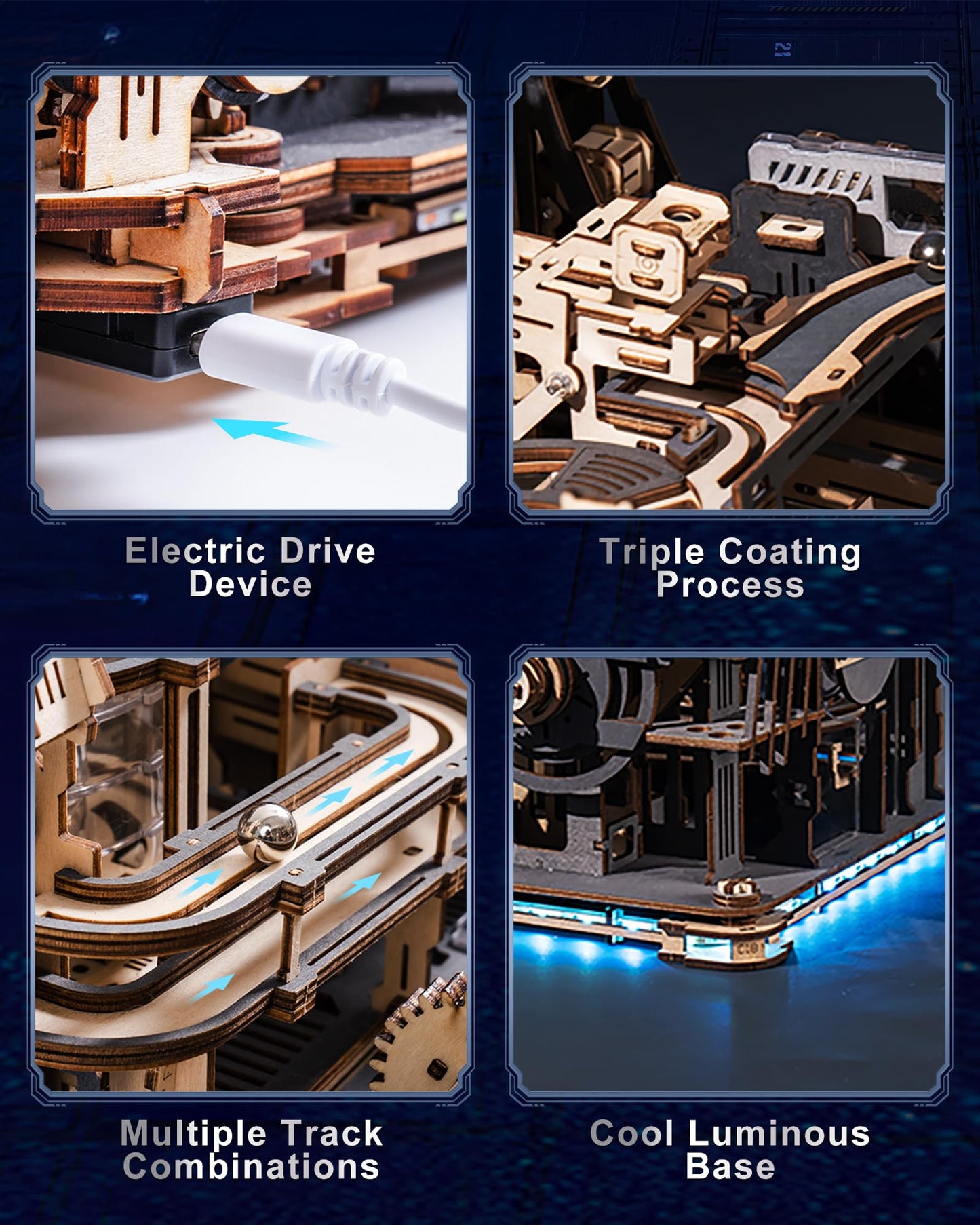 3D Puzzles for Adults - Marble Runs Building Set, Wooden Model Kits, Marble Spaceport+Marble Night City+Link Pack