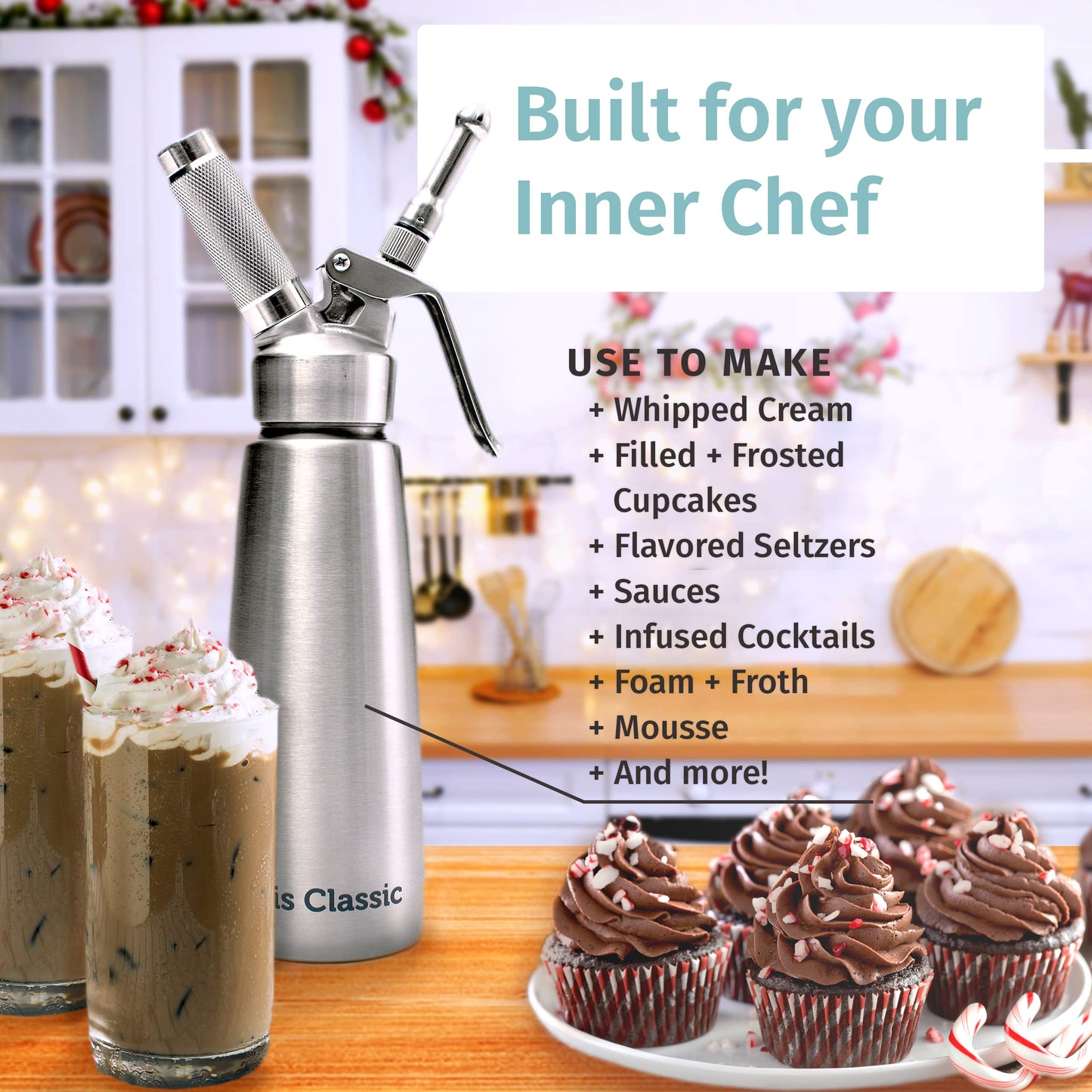Otis Classic 304 Stainless Steel Whipped Cream Dispenser, 500ml w/ 3 Decorating Nozzles - Commercial Grade Quality Made of Food Grade Stainless Steel - Easy to Use and Clean Ideal for Desserts for Home Chef