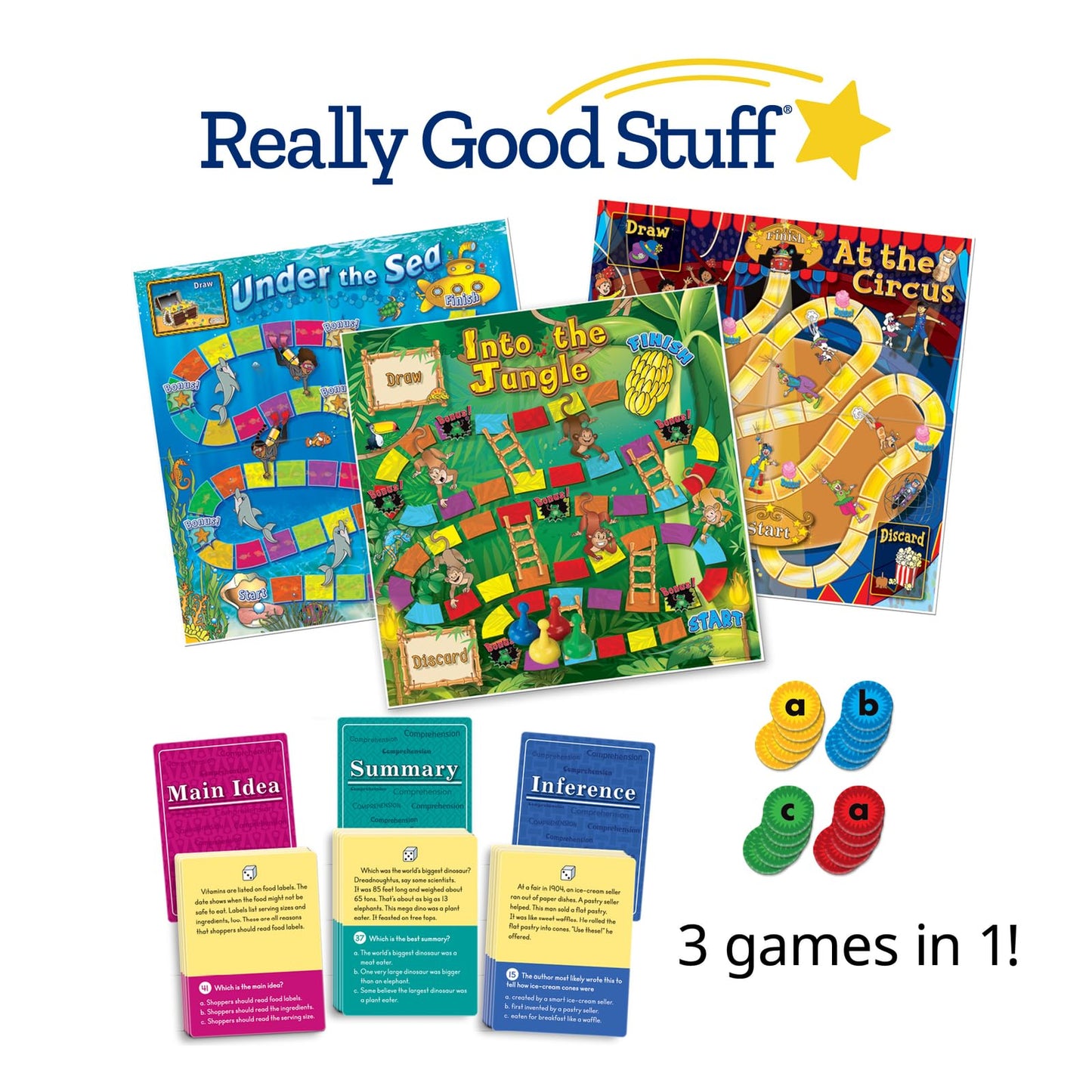 Really Good Stuff Reading Comprehension Game Trio: Main Idea, Summary and Inference - Grades 2-3 - Learning Activities, Homeschool Supplies