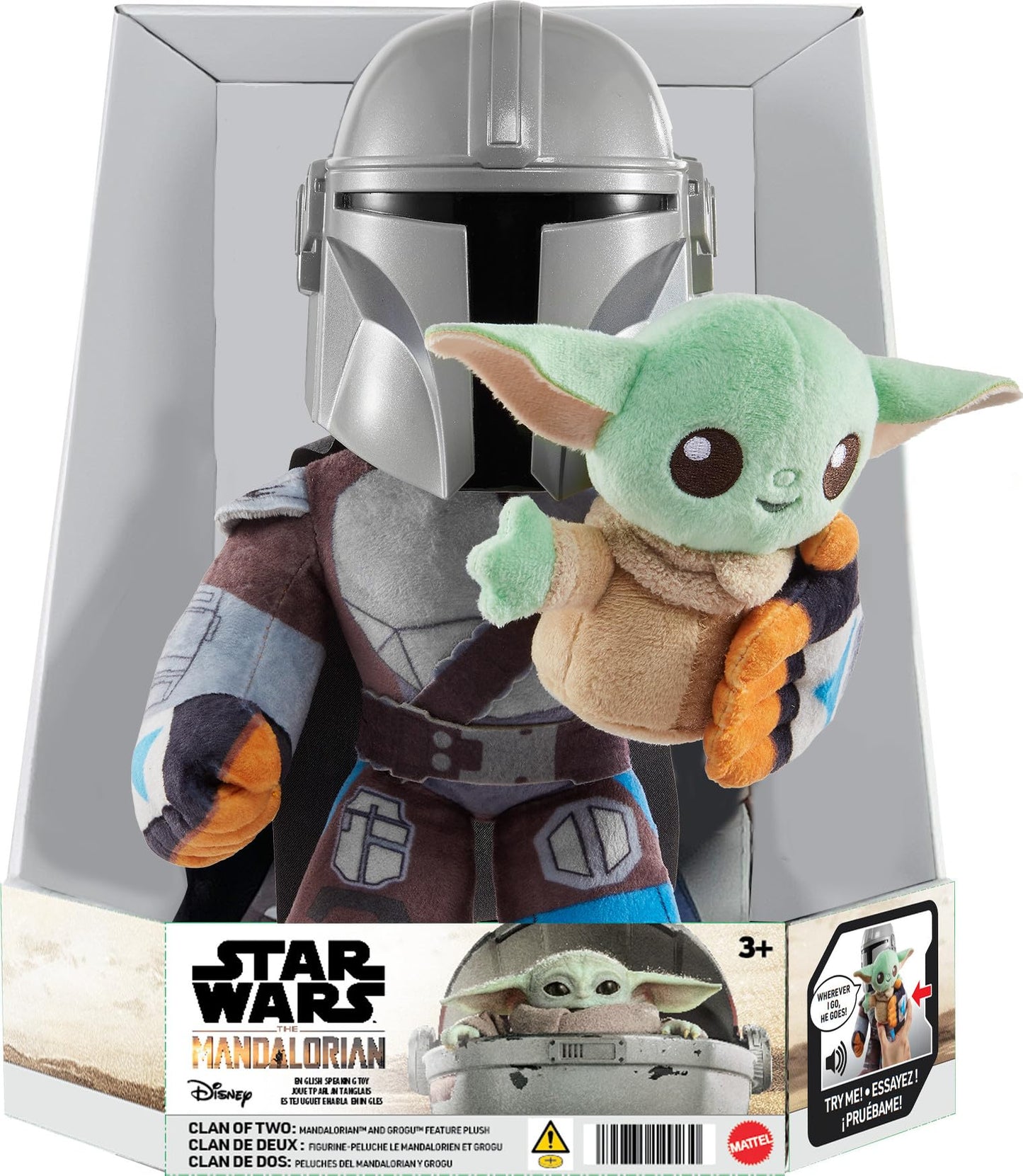 Mattel Star Wars Clan of Two: The Mandalorian Plush Set with 11-inch Mandalorian Soft Doll, Smaller Detachable Grogu Figure & Sound Feature