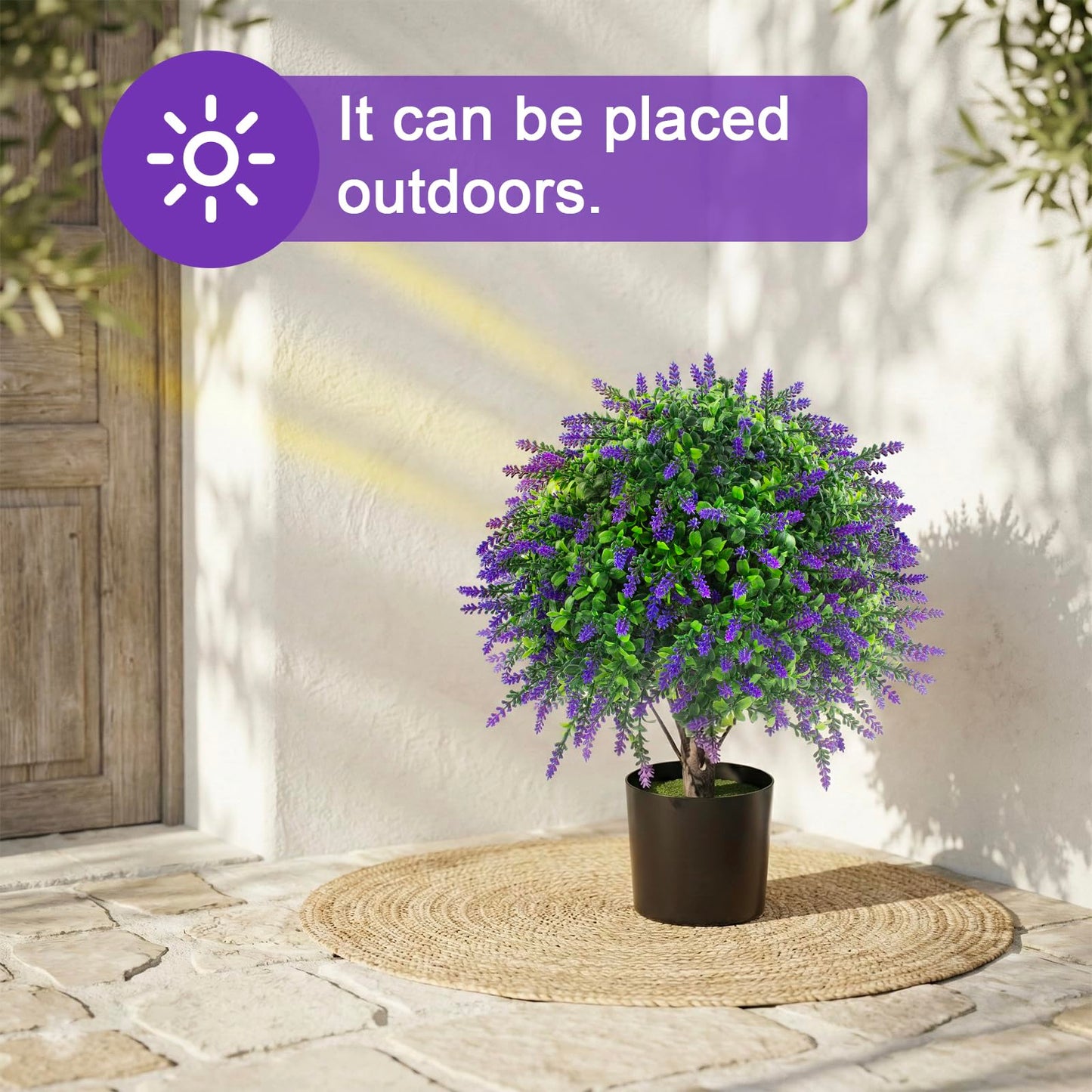2 Pcs Artificial Lavender Topiary Ball Trees Potted Plants, UV Resistant Fake Lavender Topiary Plant Purple Trees for Garden, Front Door Porch and Outdoor Decor (Purple, M)