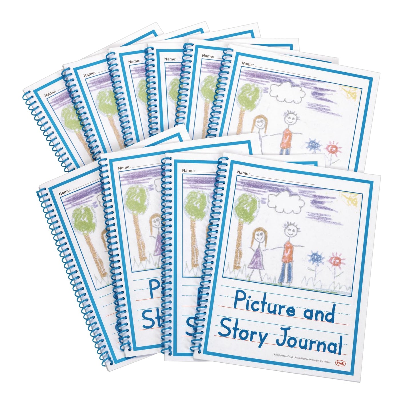 Excellerations 8.5 x 11 inch Beginner's Preschool Picture Story Journals, Drawing and Writing Notebook - Pack of 10 for Kids and Children Educational