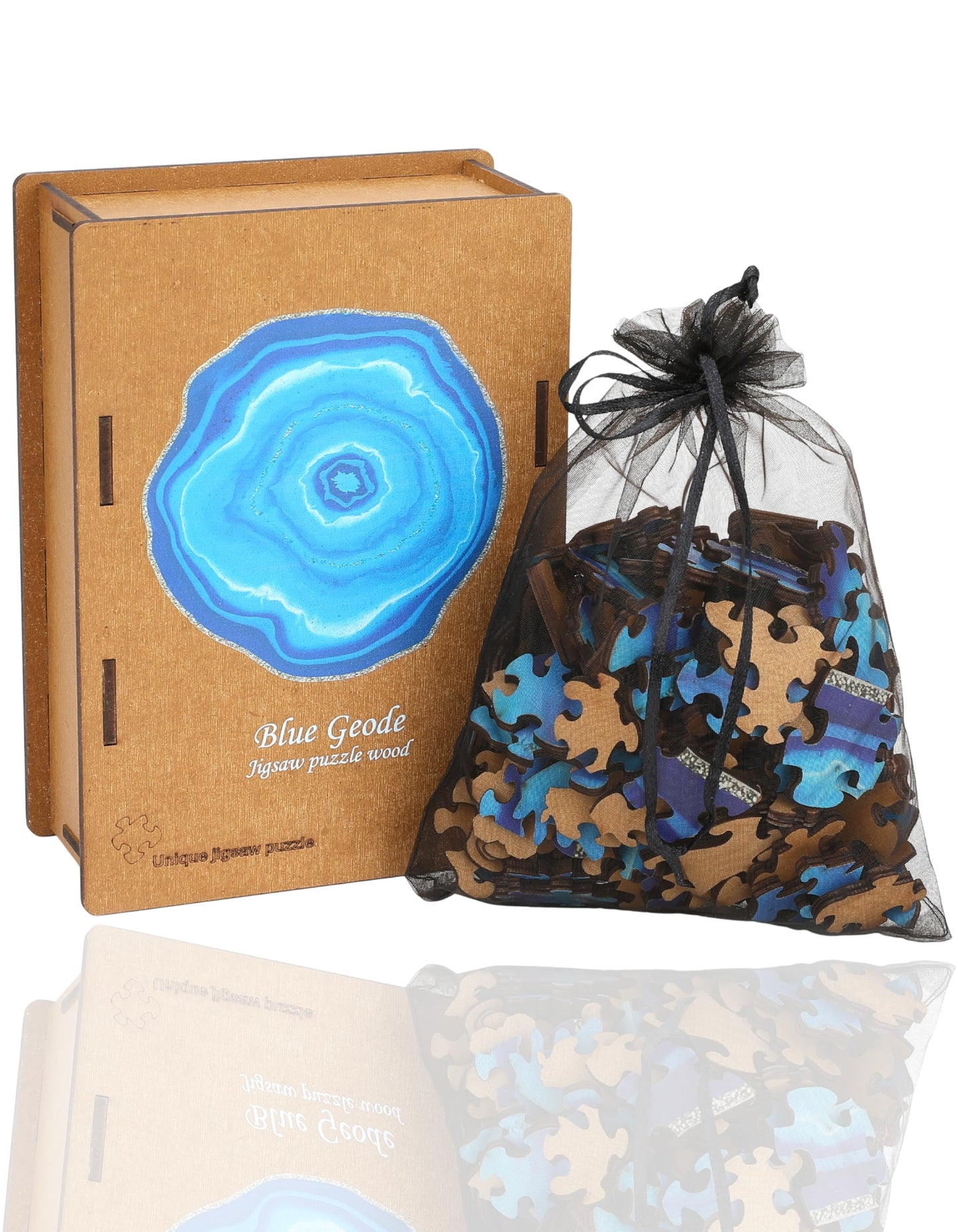 Blue Geode Puzzle – Realistic World Wooden Jigsaw Puzzle A3 Size by Sharp Brain Zone, Durable Plywood Brain Teaser, Unique Art Design,Decorative Brain Teaser Gift