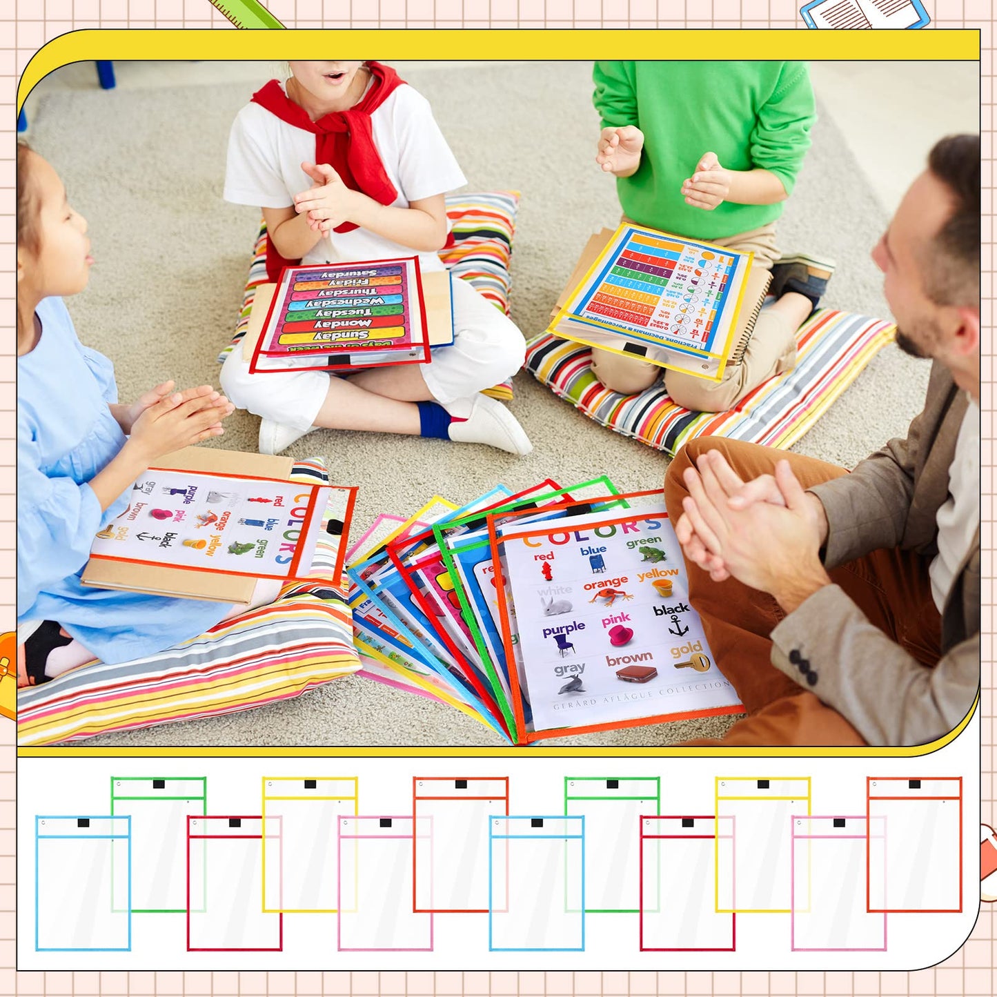 80 Packs Dry Erase Pockets Reusable Plastic Sleeves Dry Erase Ticket Holders Sheet Protectors Job Ticket Folders Teacher Supplies 10 x 14 Inch for Classroom School Office Home Student Teacher Tools
