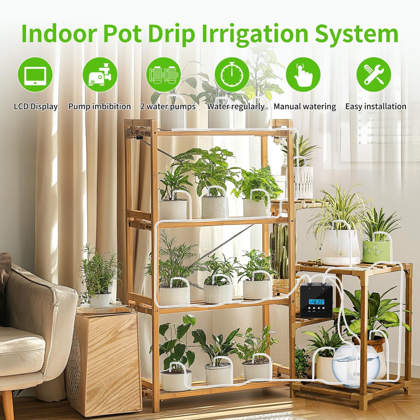 RUNWUSHENG Plant Watering Devices, 20 Potted Indoor Houseplants Support, Plant Watering Devices, Auto Drip Irrigation Kit Programmable Water Timer
