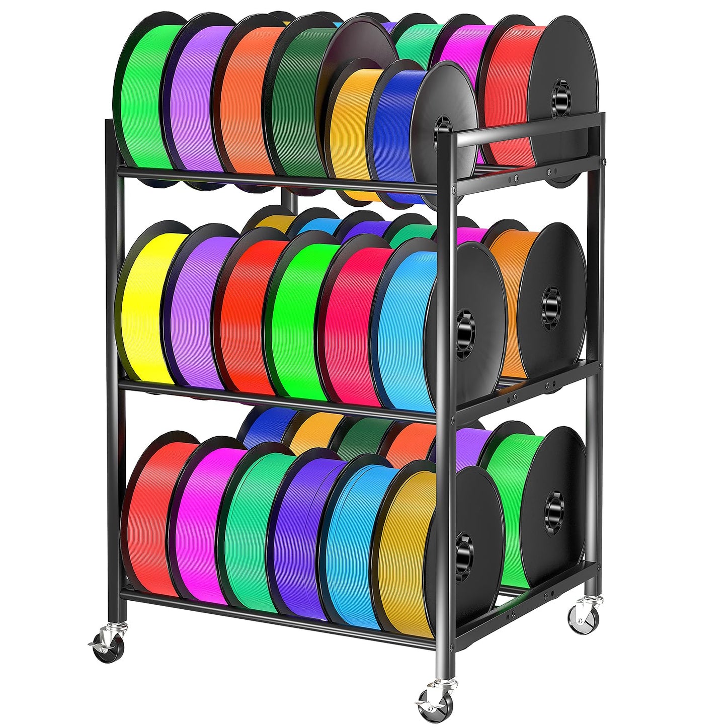 3D Printer Filament Storage Rack, 360 Rolling Spool Holders with Wheels, Heavy Duty Metal Shelf for PLA/ABS/TPU Filaments