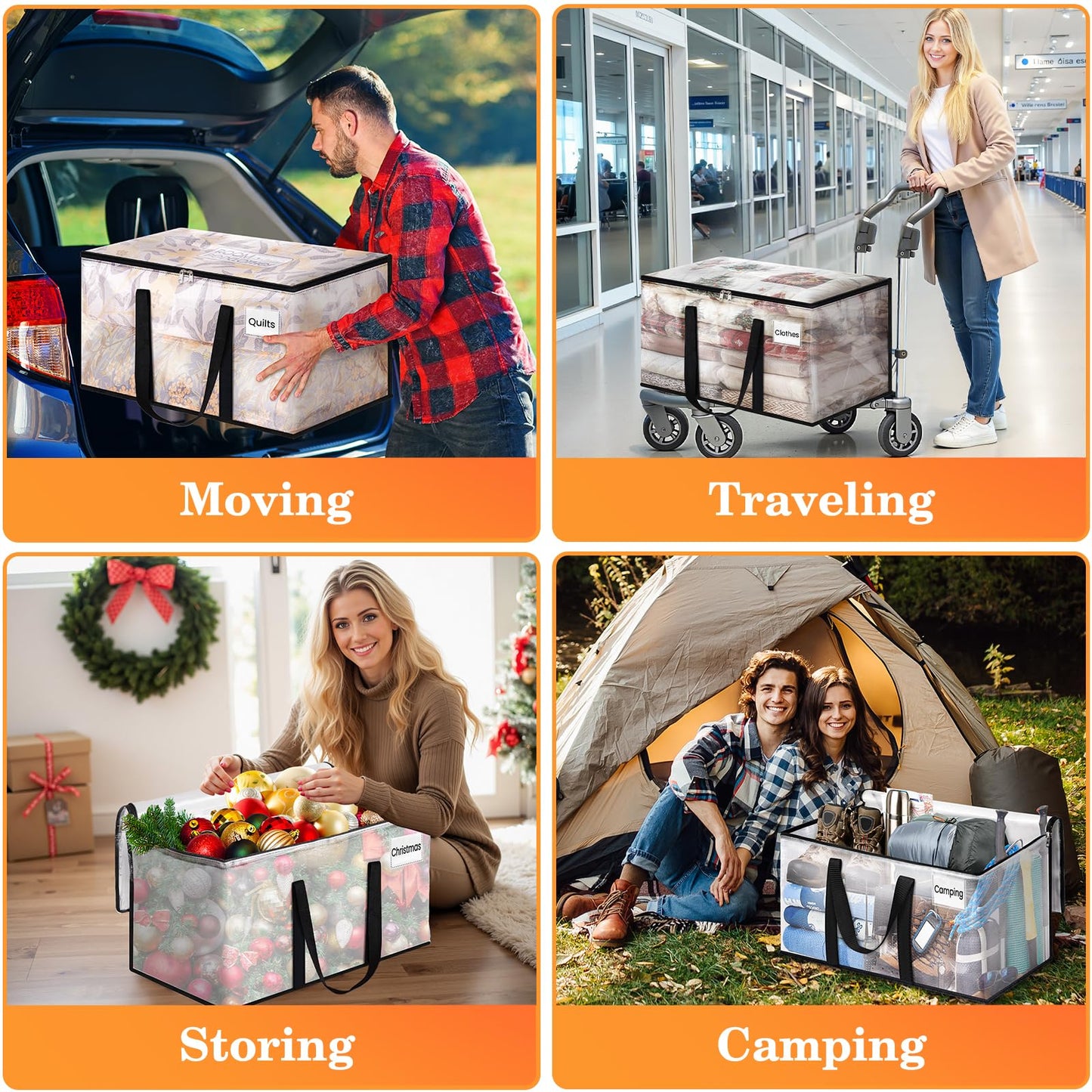 EpicTotes Extra Large Heavy Duty Moving Bags, Storage Bags with Strong Zippers & Handles, Packing Bags for Moving Essentials, Ideal Storage Tote for Home, Dorm & Storage Solutions, 125L 10 Packs Clear