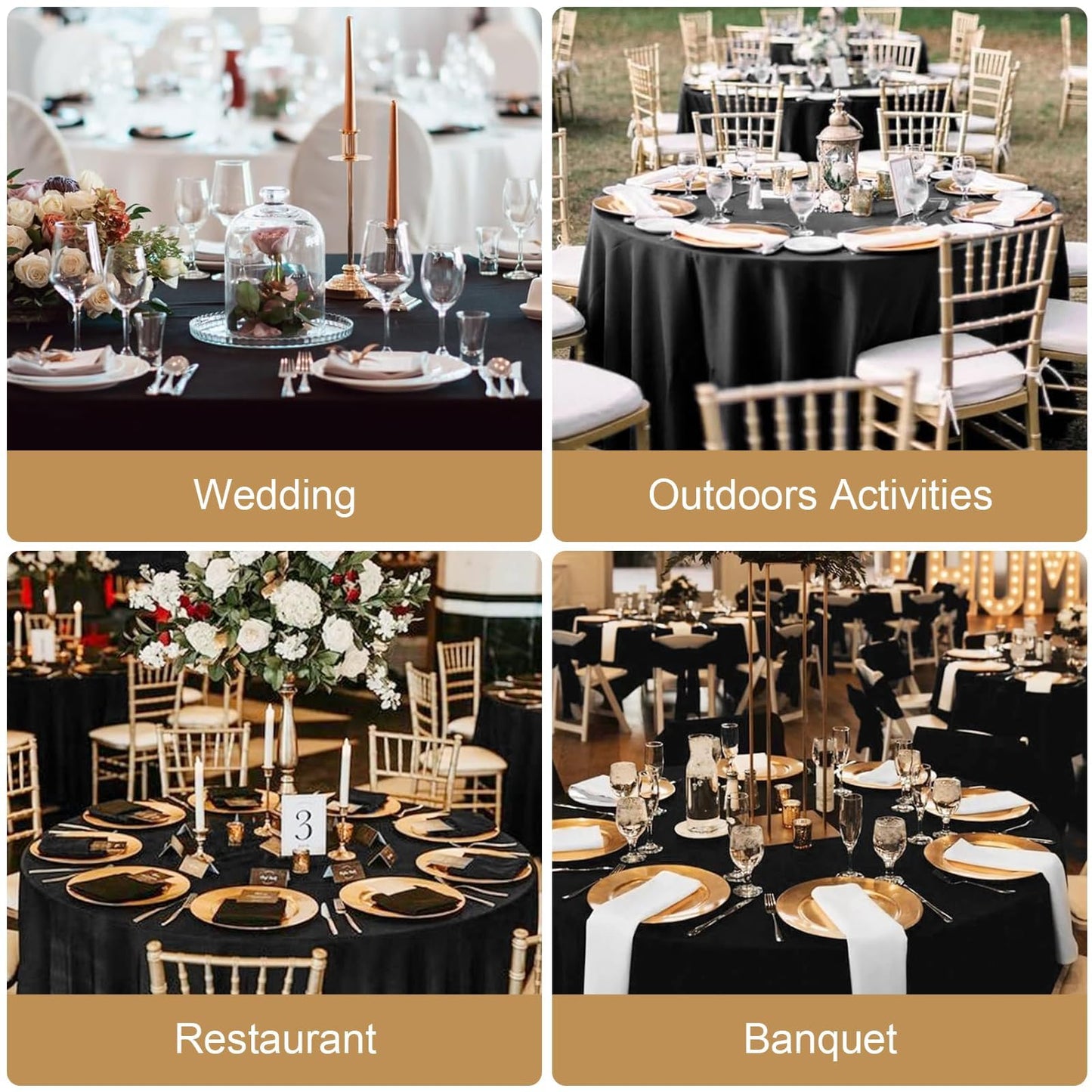 Yemosa 10Pack Black Round Tablecloth 90 Inch, Polyester Fabric Round Table Cover, Stain & Wrinkle Resistant Washable Table Cloth for Wedding, Party, Banquet, Dining Decor