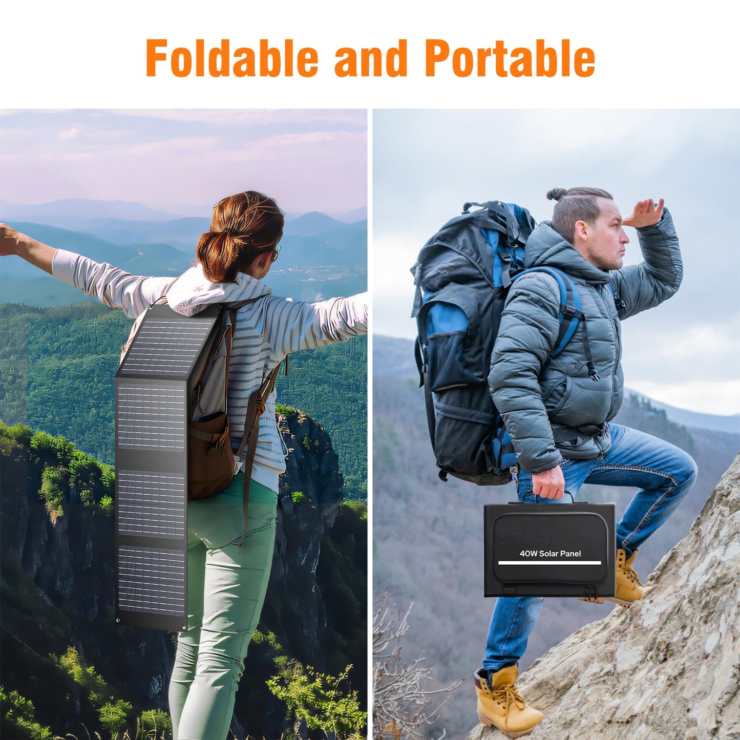 Portable Solar Panel Charger 40W Foldable Solar Panel for Portable Power Station, iPhone, iPad, Laptop, Camping Solar Panels with USB QC 3.0/USB C/18V DC, Solar Panels for Camping Outdoor Van RV Trip