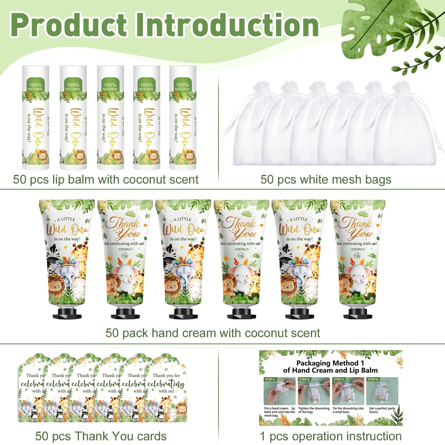 50 Pack Bulk Hand Cream and Lip Balm Gifts Sets, Baby Shower Favors and Bridal Shower Favors for Guests with Thank You Card and Organza Gift Bags, Appreciation Gifts, Wedding Party Favors (Baby Girls)