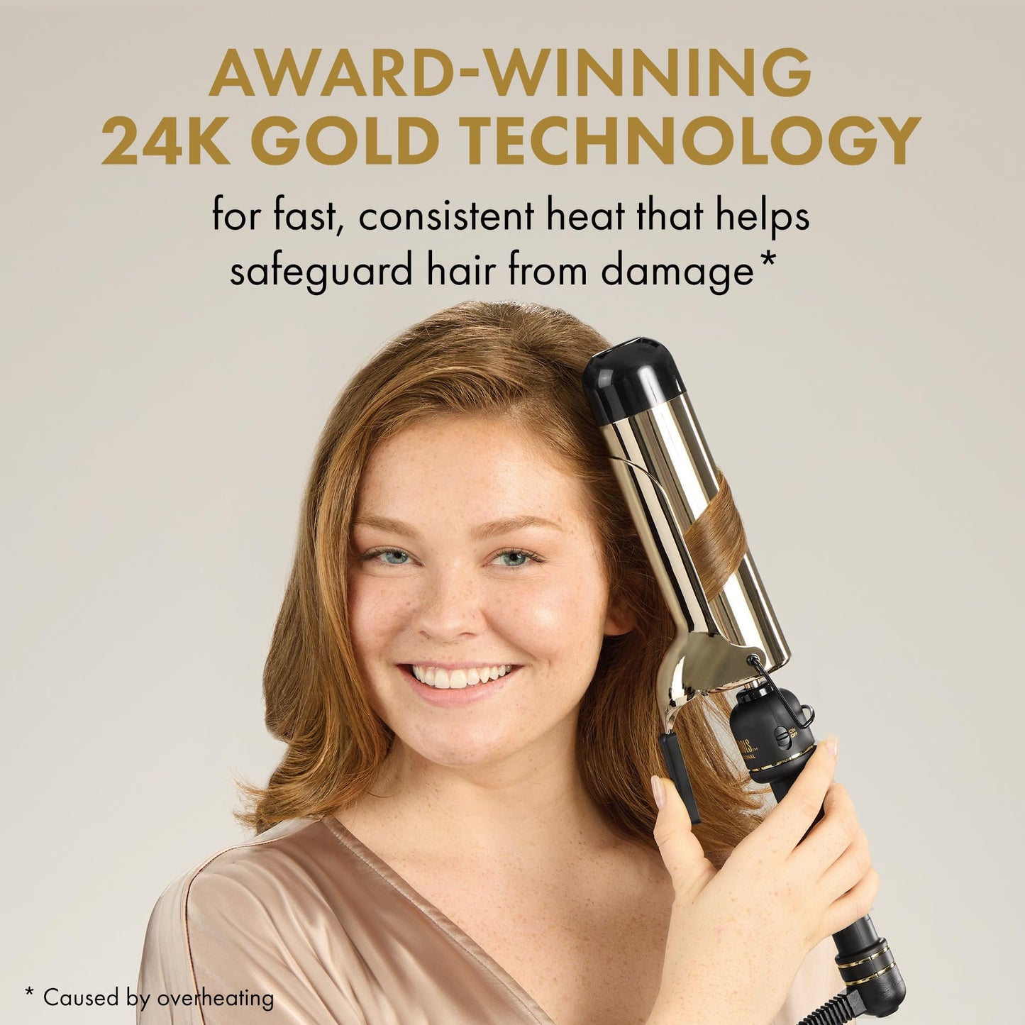 HOT TOOLS New and Improved 24K Gold Professional 2" Extended Barrel Curling Iron with Clamp for Loose Bouncy Curls | 24K Gold Technology for Long-Lasting Results & Longer Barrel for Easy Styling