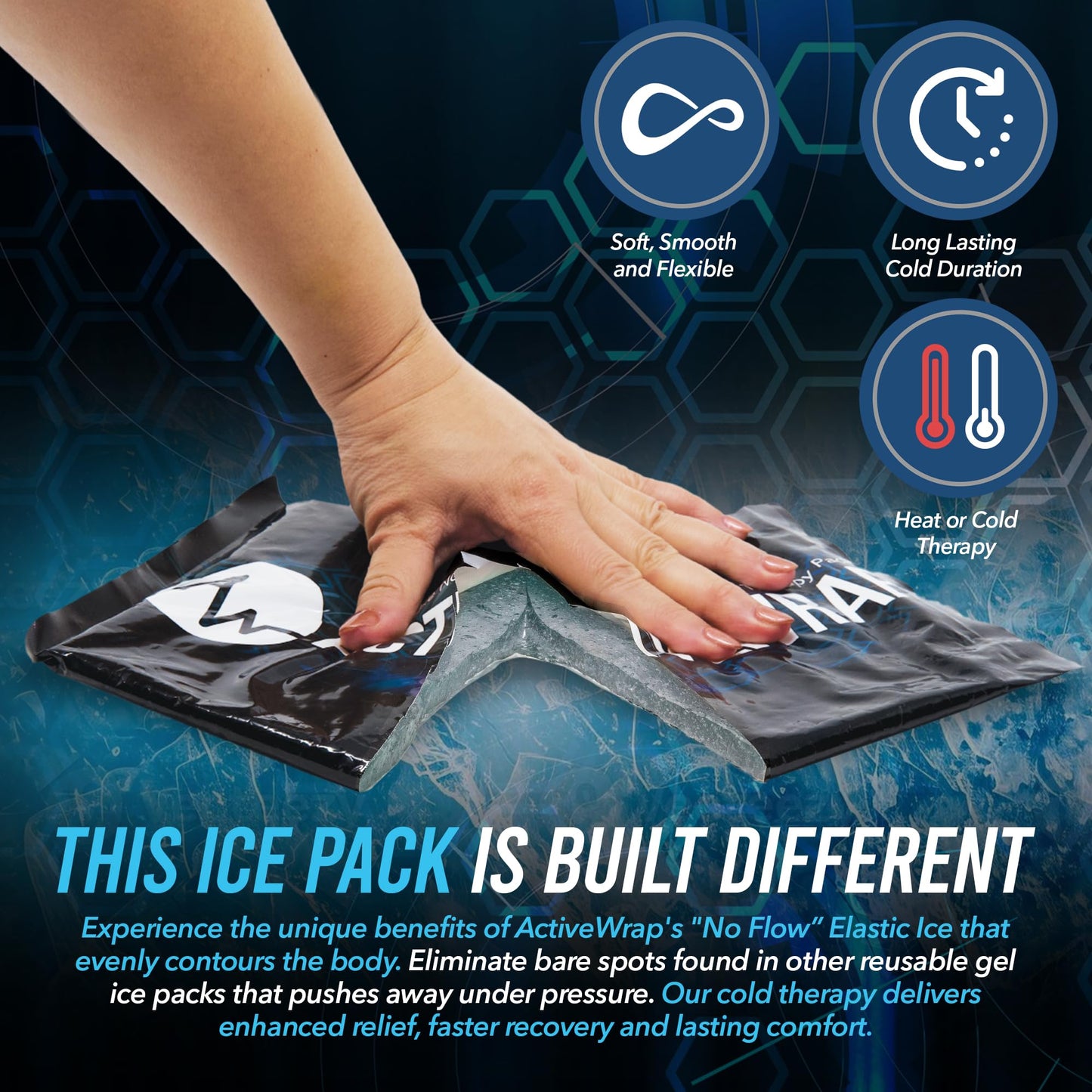 ActiveWrap - Knee Ice Pack Wrap with Compression, 2 Reusable Gel Heat & Cold Packs for Knee Pain, Sore Legs & Shin Splints. Flexible Cold Wrap for Injury and Swelling Control & Joint Support - One Size Fits Most