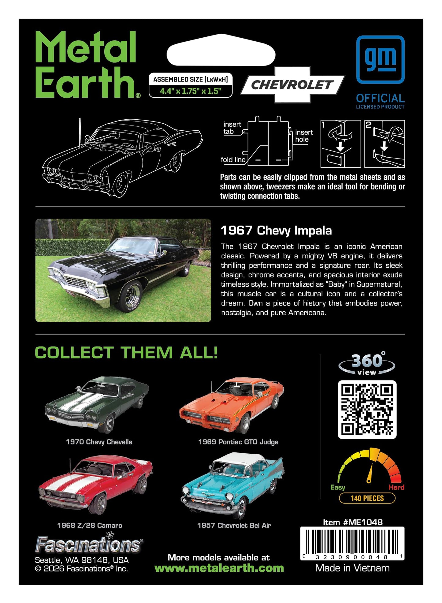 Metal Earth 1967 Chevy Impala Black 3D Metal Model Kit Fascinations