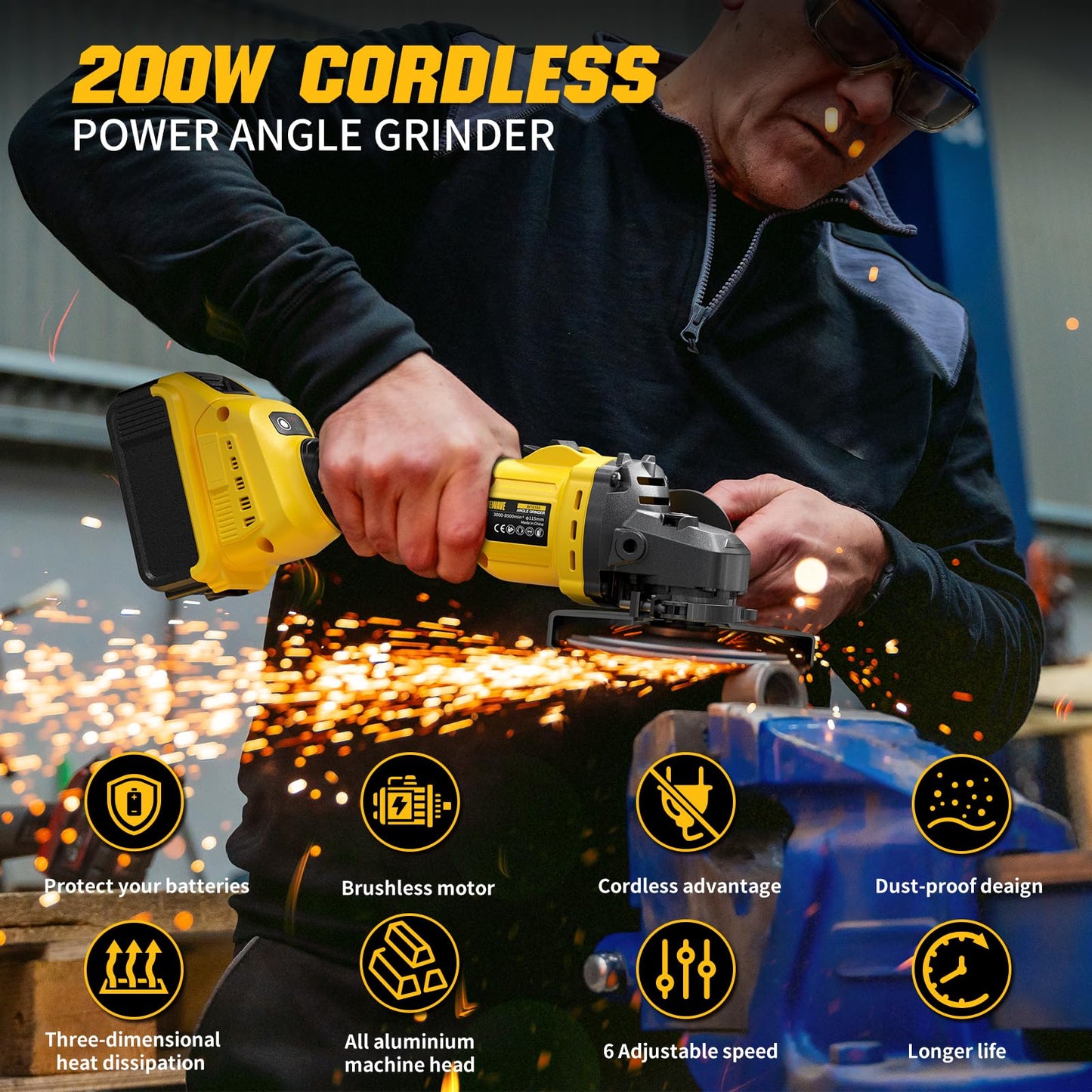 Angle Grinder Brushless fit DEWALT 20V Battery (No Battery), 6 Variable Speed Power Grinder 4-1/2", Cordless Angle Grinder Power Tools For Cutting Grinding Polishing (Tool Only)
