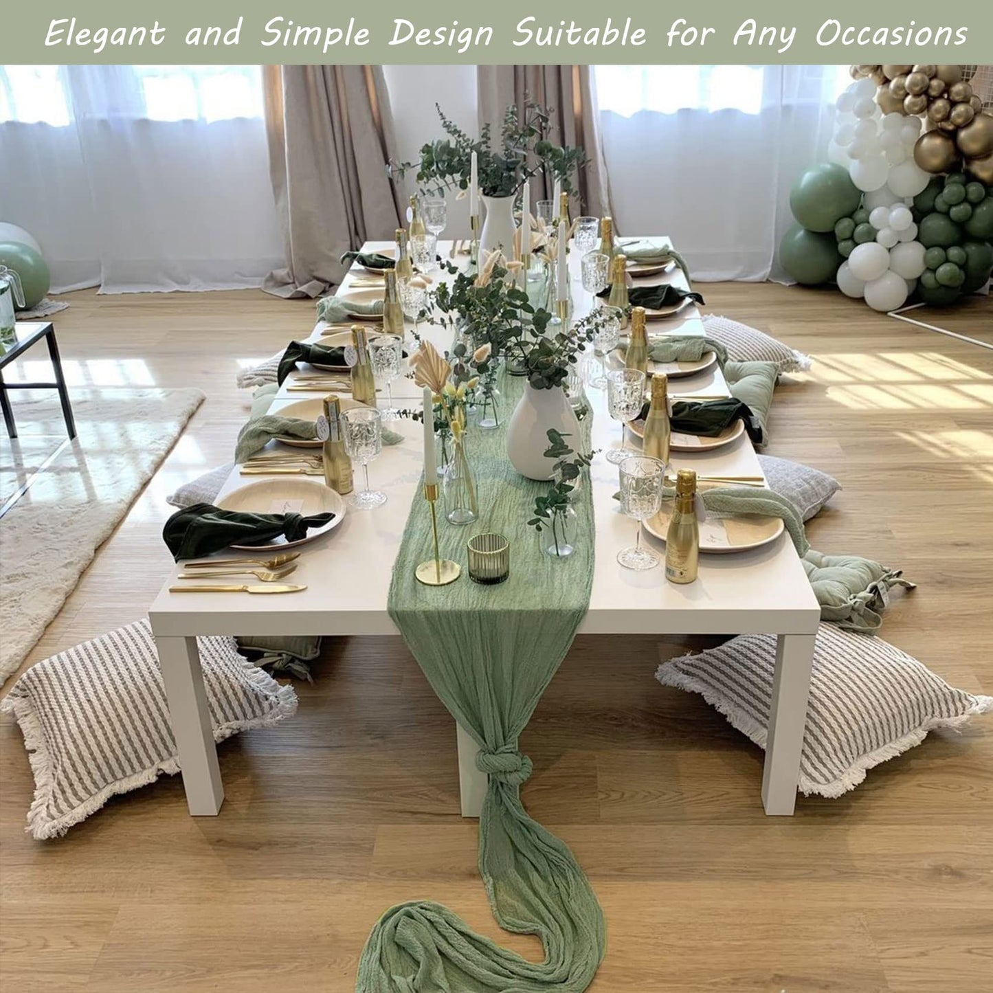 12 Pack 10Ft Cheesecloth Boho Gauze Long Romantic Table Runner for Wedding Bridal Shower Birthday Party Decor (Dusty Sage Green)