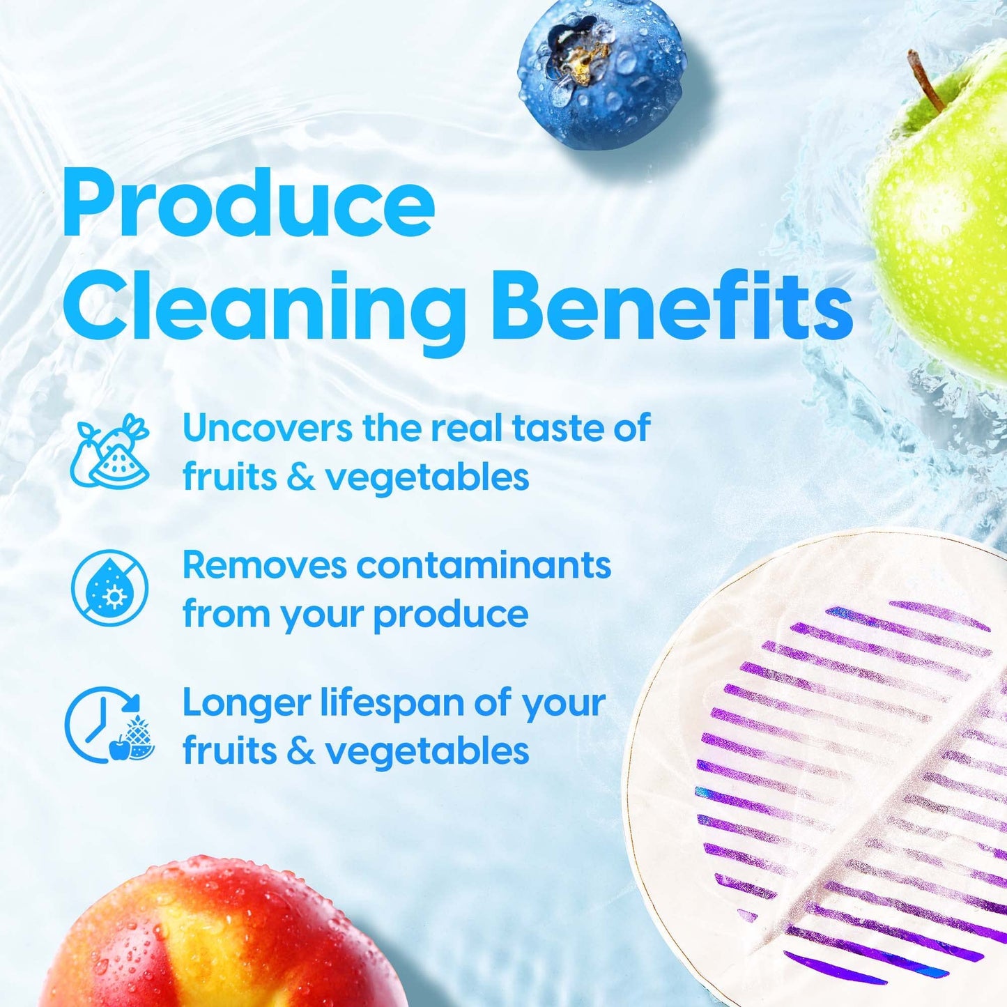 AquaPure - Fruit and Vegetable Washing Machine, 1-Year Warranty, Fruit Cleaner Device That Cleans Fresh Produce in Water, Waterproof Fruit and Vegetable Cleaner, Fruit and Veggie Purifier