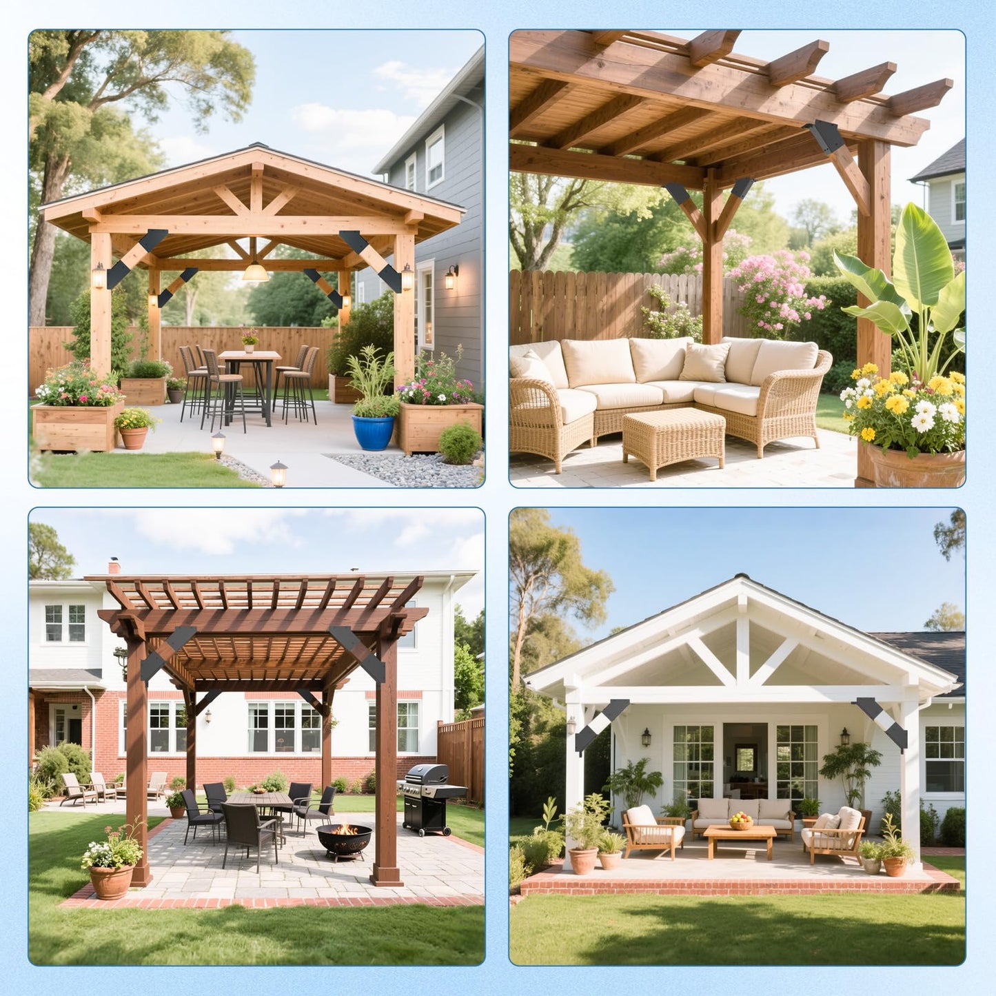 8 Pcs Pergola Brackets, 45-Degree Angle Bracket,4x4 (Actual 3.6‘’x3.6‘’) Corner Support Brackets, Pergola Kit for Gazebo, Deck Porch, Trellis Support Bracket Kit (Black).