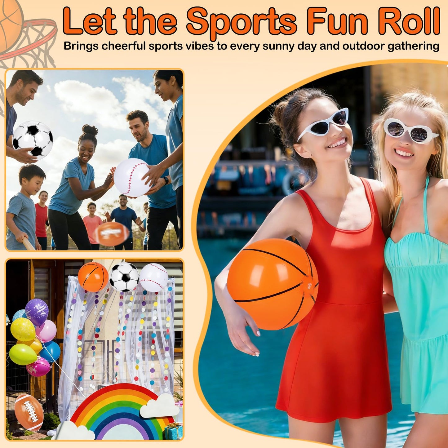 SAYAYA 28 Pieces Inflatable Sports Beach Balls, 8 in Inflatable Ball Basketball, Baseball, Football, Soccer Blow Up Beach Balls for Summer Pool Game Sports Theme Birthday Party Favors