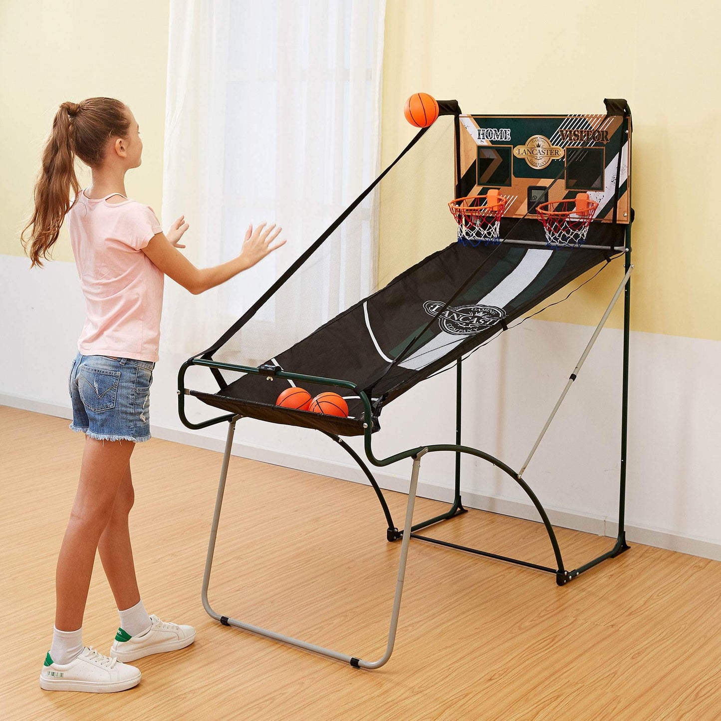 Lancaster Sports EZ Fold Basketball Arcade Game, Indoor 2 Player Dual Hoop Shot Challenge