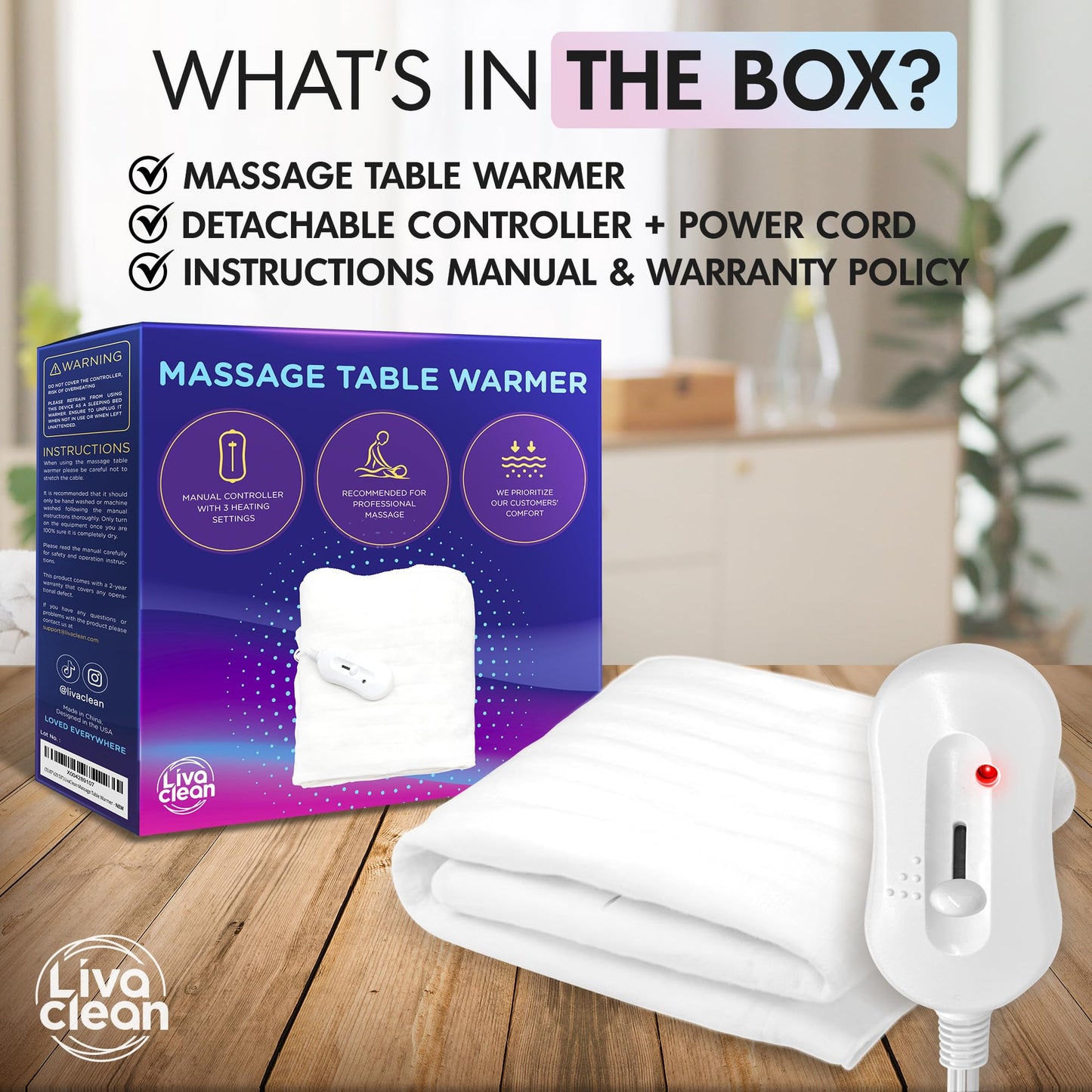 Massage Table Warmer Heating Pad Blanket w/ 3 Temperature Settings - (70.8” x 29.5”) Electric Heated Blanket, Spa Beauty Massage Therapy