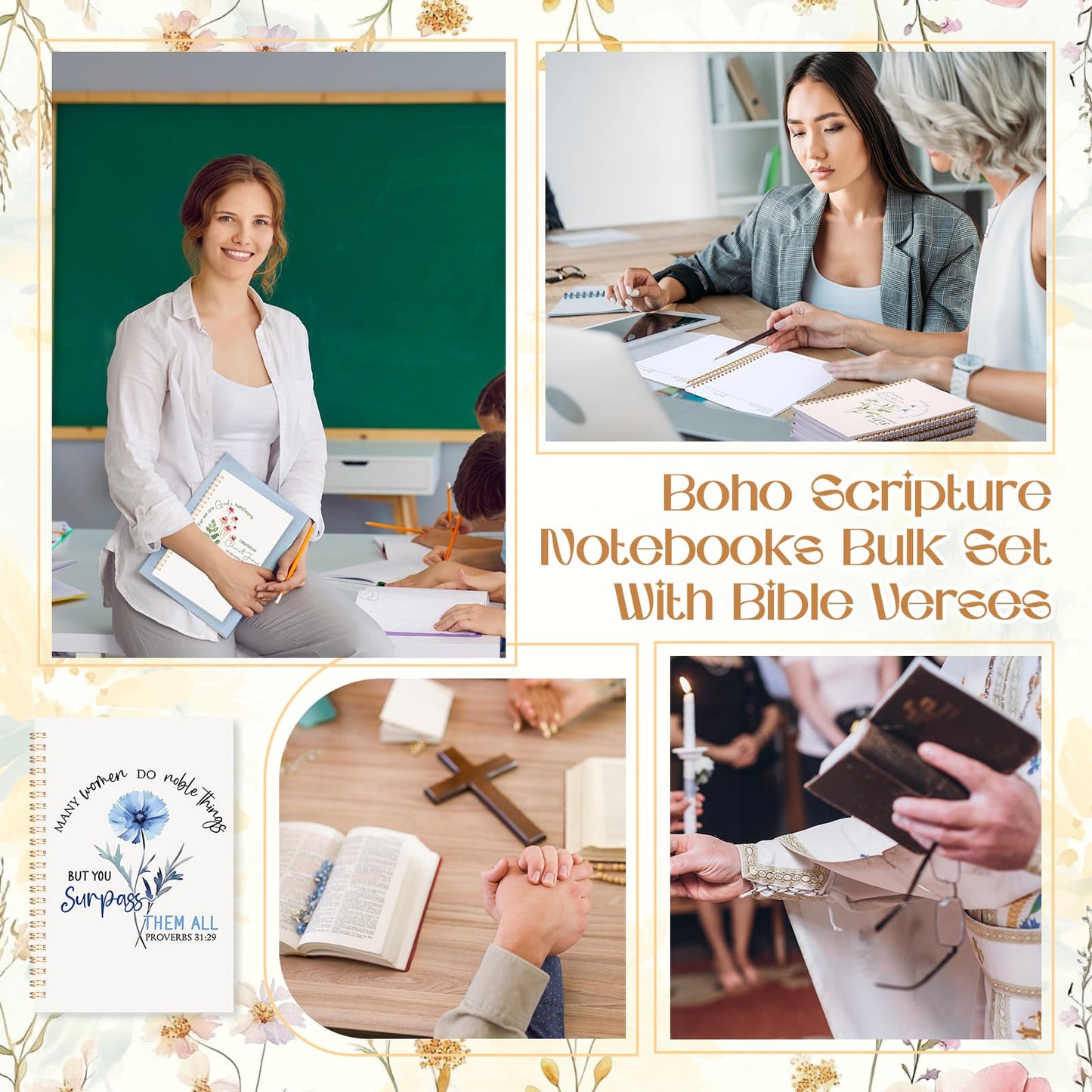 Supervitae 12 Pack Christian Gifts for Women Church Bulk Teacher Graduation Spiral Bible Verse Notebooks A5 Inspirational Religious Journals Prayer Scriptures Notepad for Sunday School(Blessed)