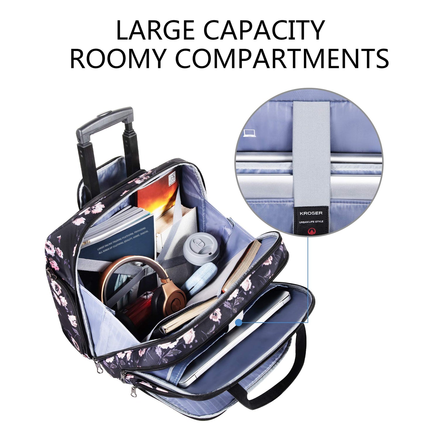 KROSER Premium Rolling Briefcase for 15.6 Inch Laptops - Water-Repellent Overnight Computer Bag with RFID Pockets for Travel/Business