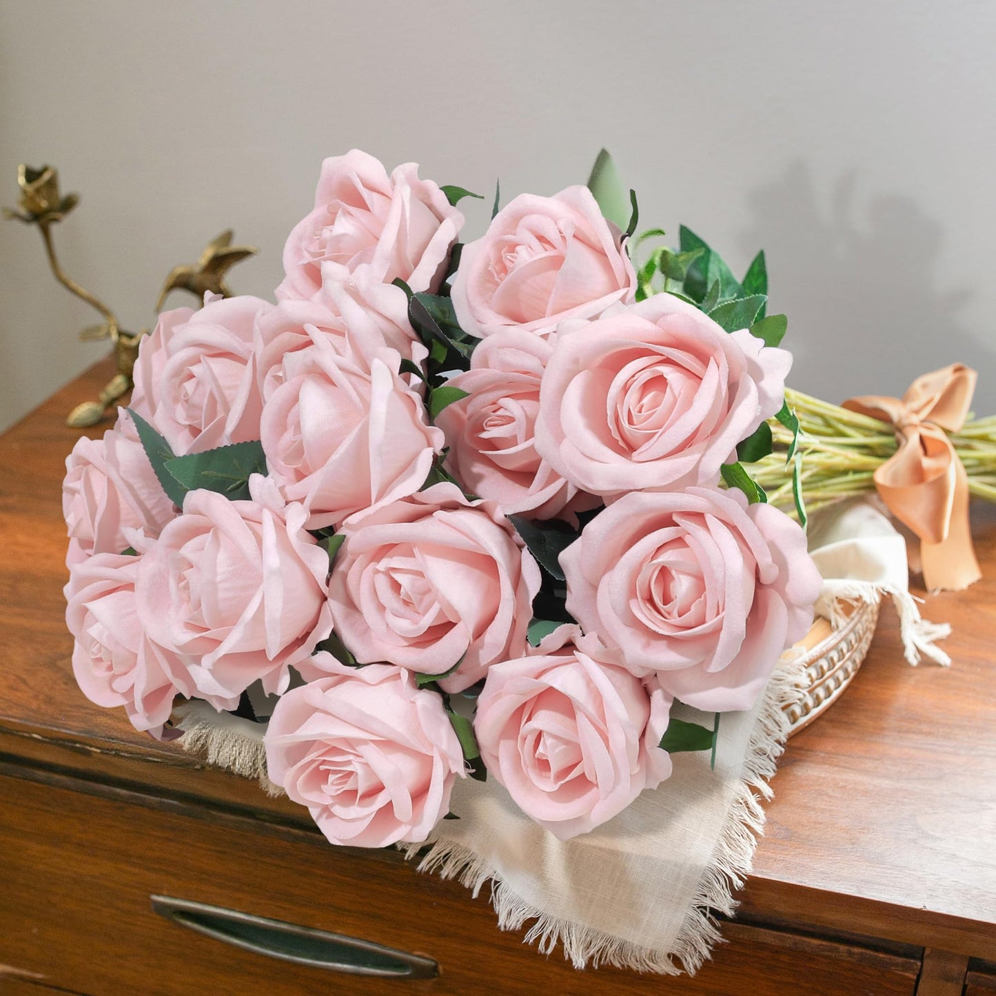 50 PCS Roses Artificial Flowers, Fake Roses with Stem Realistic Blush Silk Rose for DIY Wedding Bouquets Table Centerpieces Arrangements Baby Shower Birthday Home Decor Valentines Day Gift for Her