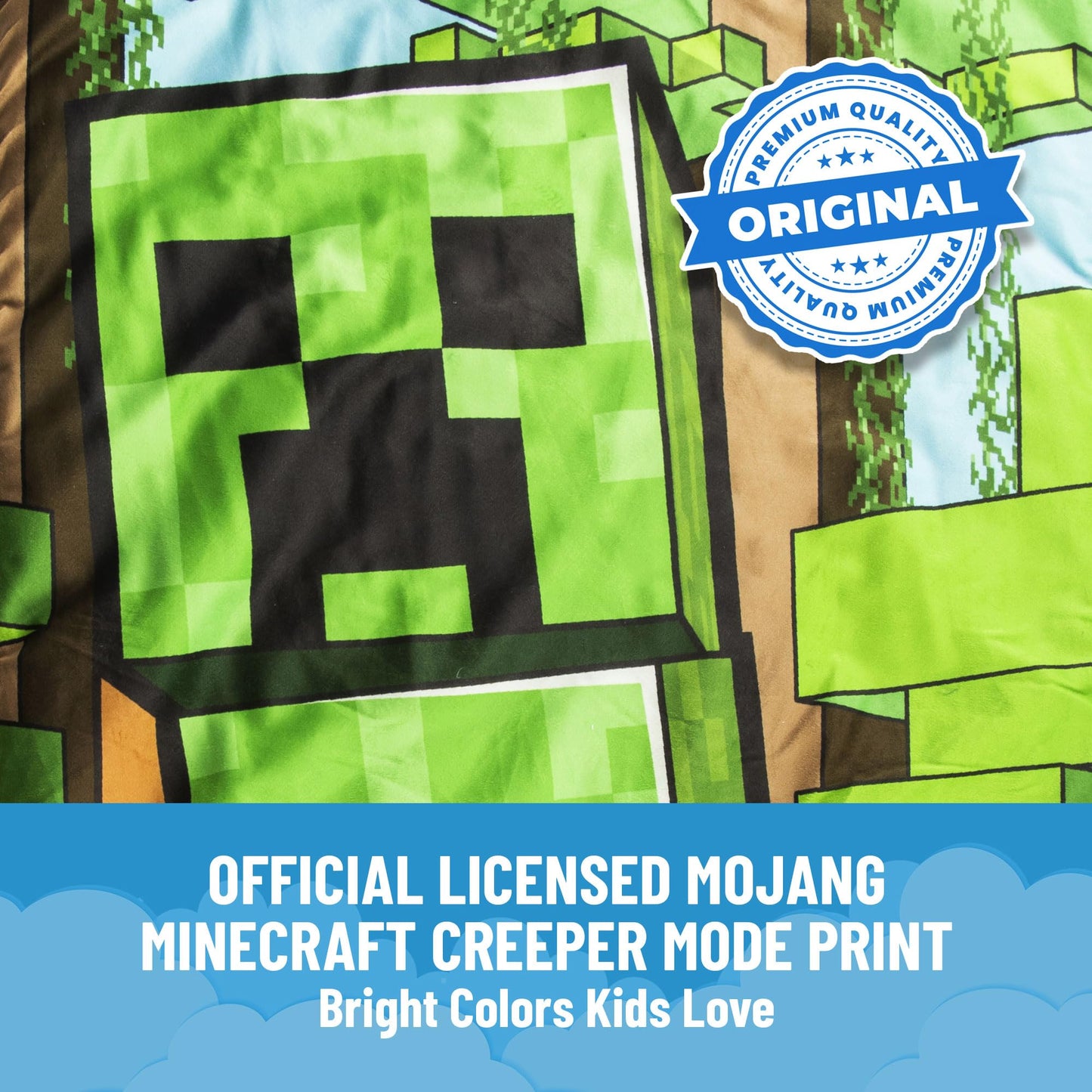 Jay Franco Kids Slumber Bag and Pillow - 54 x 27 Inch Comfy Indoor Sleeping Bag for School and Sleepovers, 2 Piece Set, Green - Minecraft
