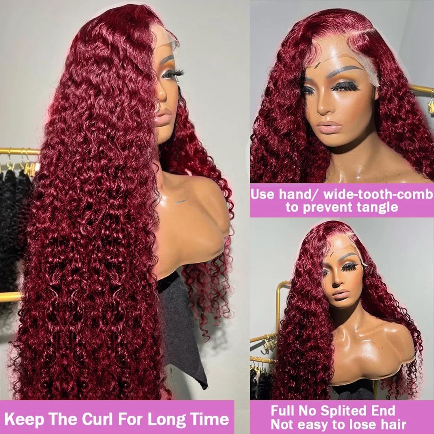 99j Burgundy 13x5 Deep Wave HD Lace Front Wigs Human Hair Pre Plucked Colored Curly Human Hair Wig Glueless Deep Curly Lace Frontal Wigs Red Human Hair Wigs for Women 180% Density (26 Inch)