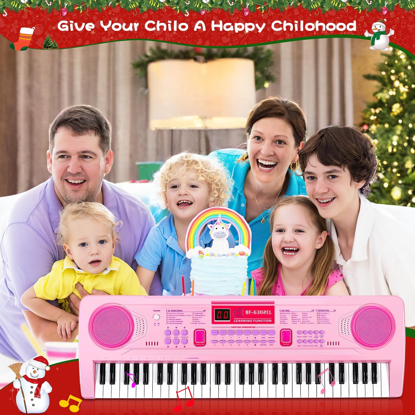 WOSTOO Kids Keyboard Piano, Portable 61 Keys Keyboard Electronic Digital Piano, Early Learning Educational Musical Piano Toy Keyboard for Beginners with Music Stand, Microphone (Pink) 