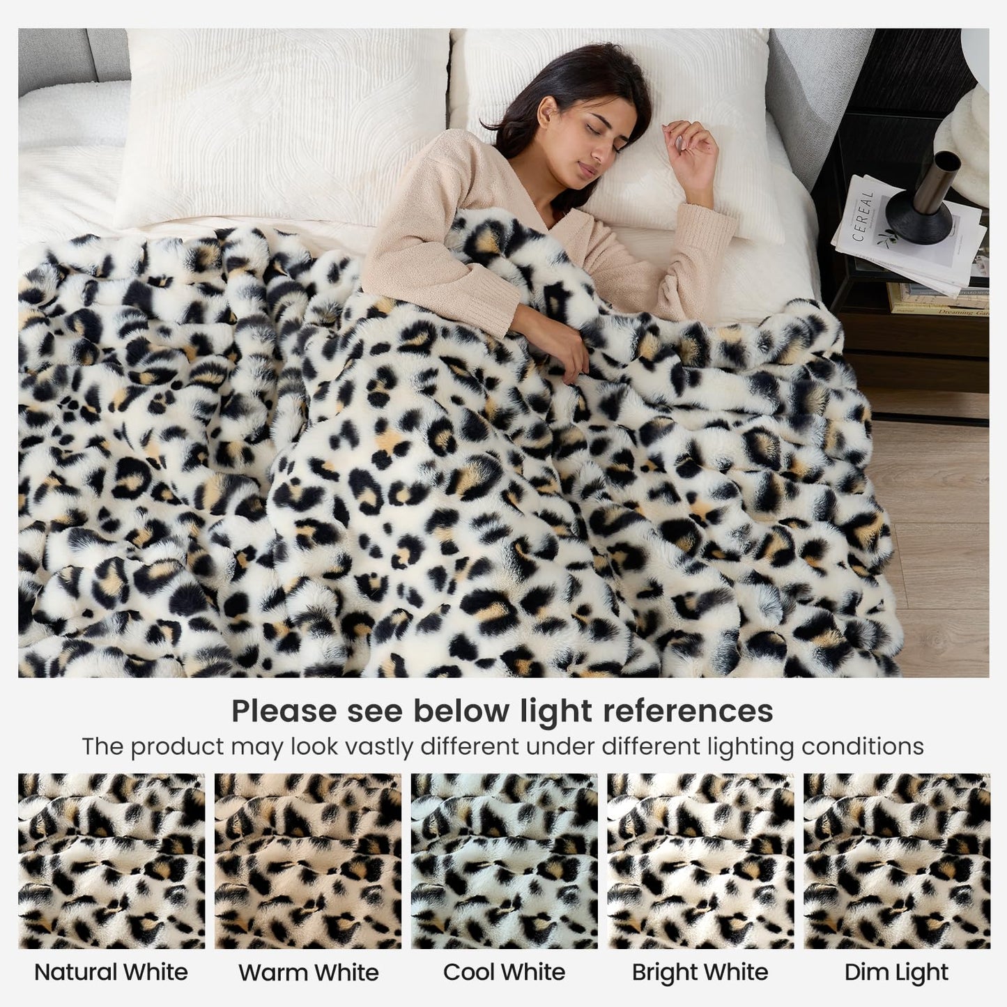 Cozy Bliss Leopard Print Faux Fur Throw Blanket for Couch, Fuzzy Soft Plush Thick Bubble Cheetah Blanket for Sofa Bedroom Living Room, 50x60 Inches