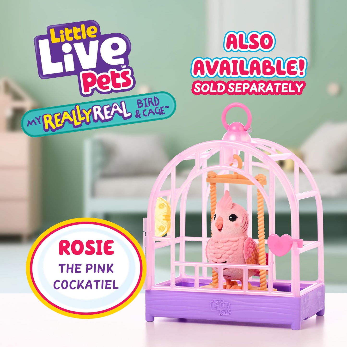 Little Live Pets My Really Real Bird & Cage - Indie, Interactive, Realistic Pet, 20+ Sounds & Reactions (25cm/9,8in Cage, 10,9cm/4,3in Bird), Records & Repeats or Whistles Back, Carry & Display