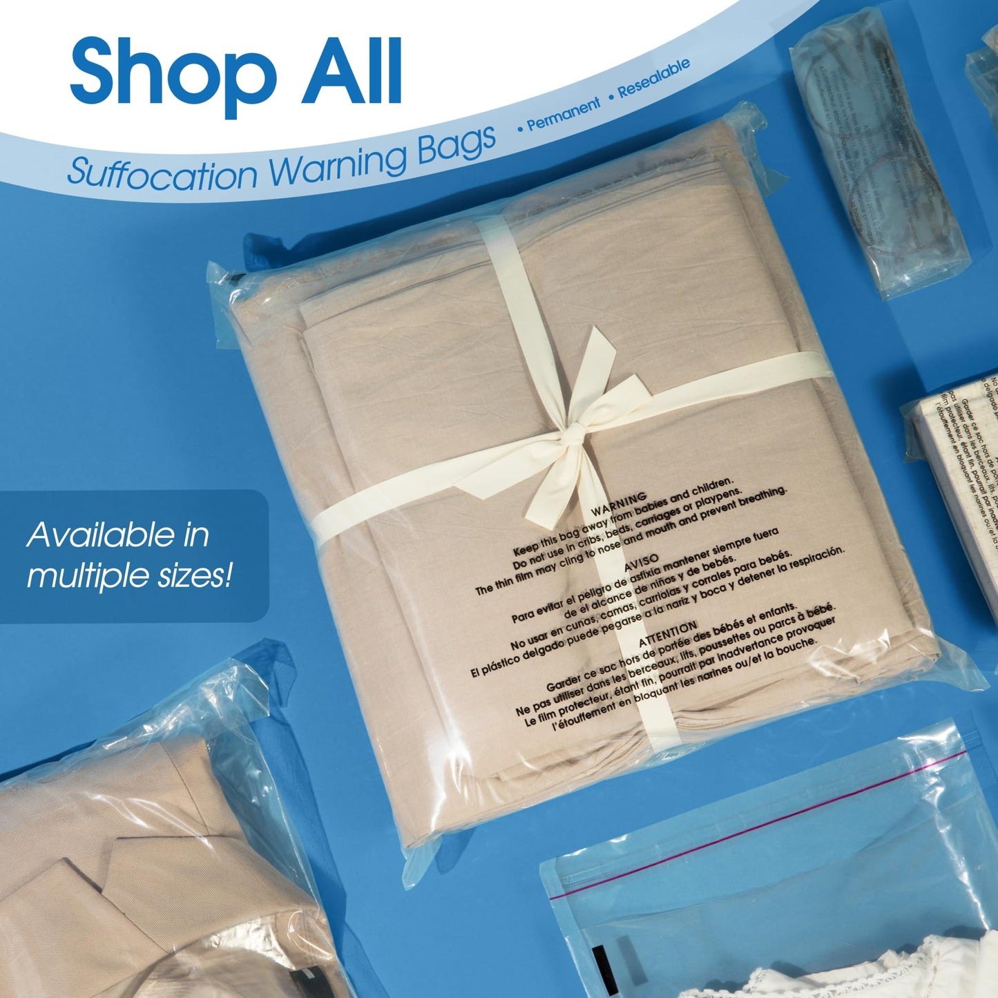 Spartan Industrial - 12" X 15" (500 Count) Self Seal Clear Poly Bags with Suffocation Warning for Packaging, Clothes - Permanent Adhesive