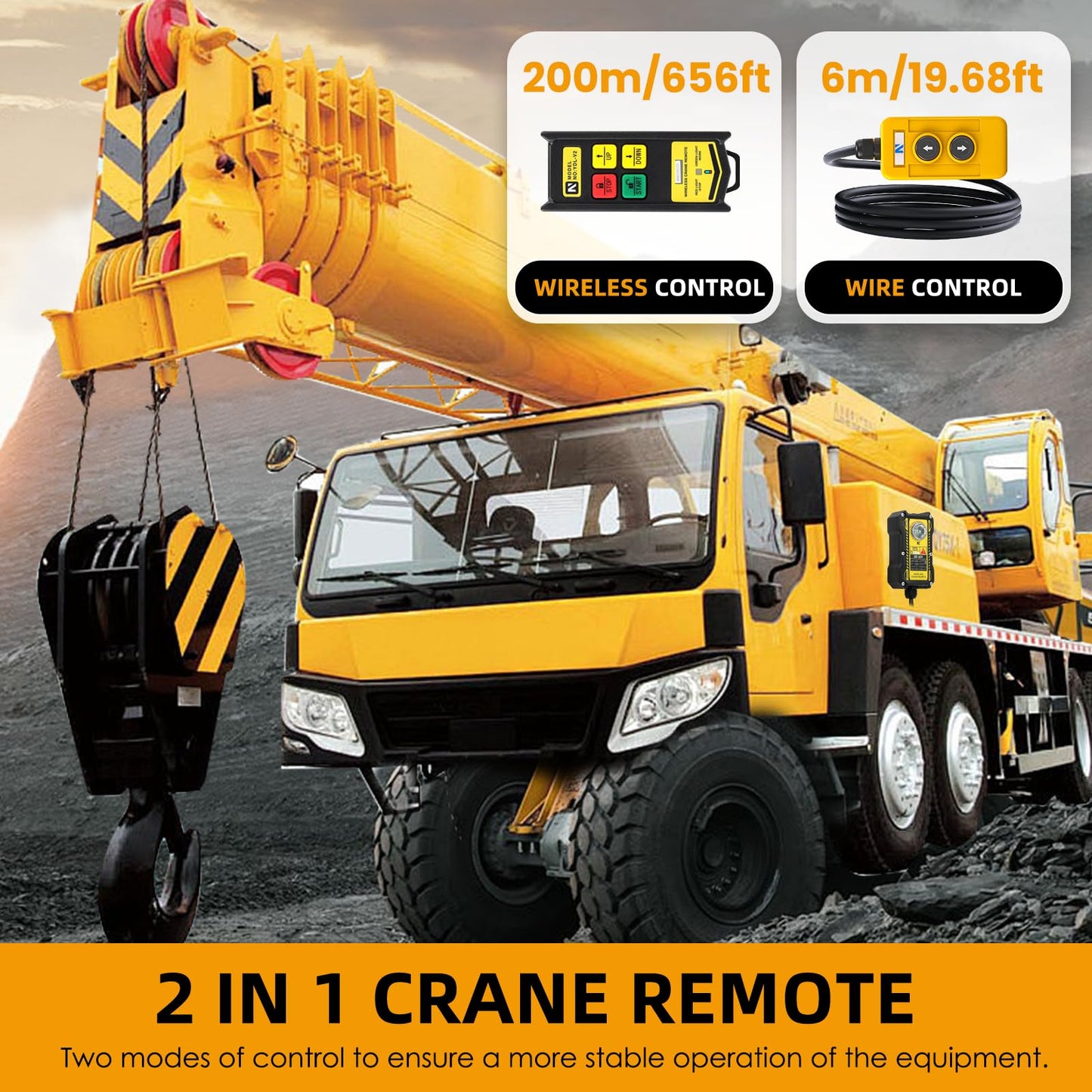 NEWTRY 2 in 1 Crane Remote, 12V Wireless Crane Remote Wire Dump Trailer Remote Control Industrial Crane Controller Hoist Truck Crane Up-Down Switch Control Station