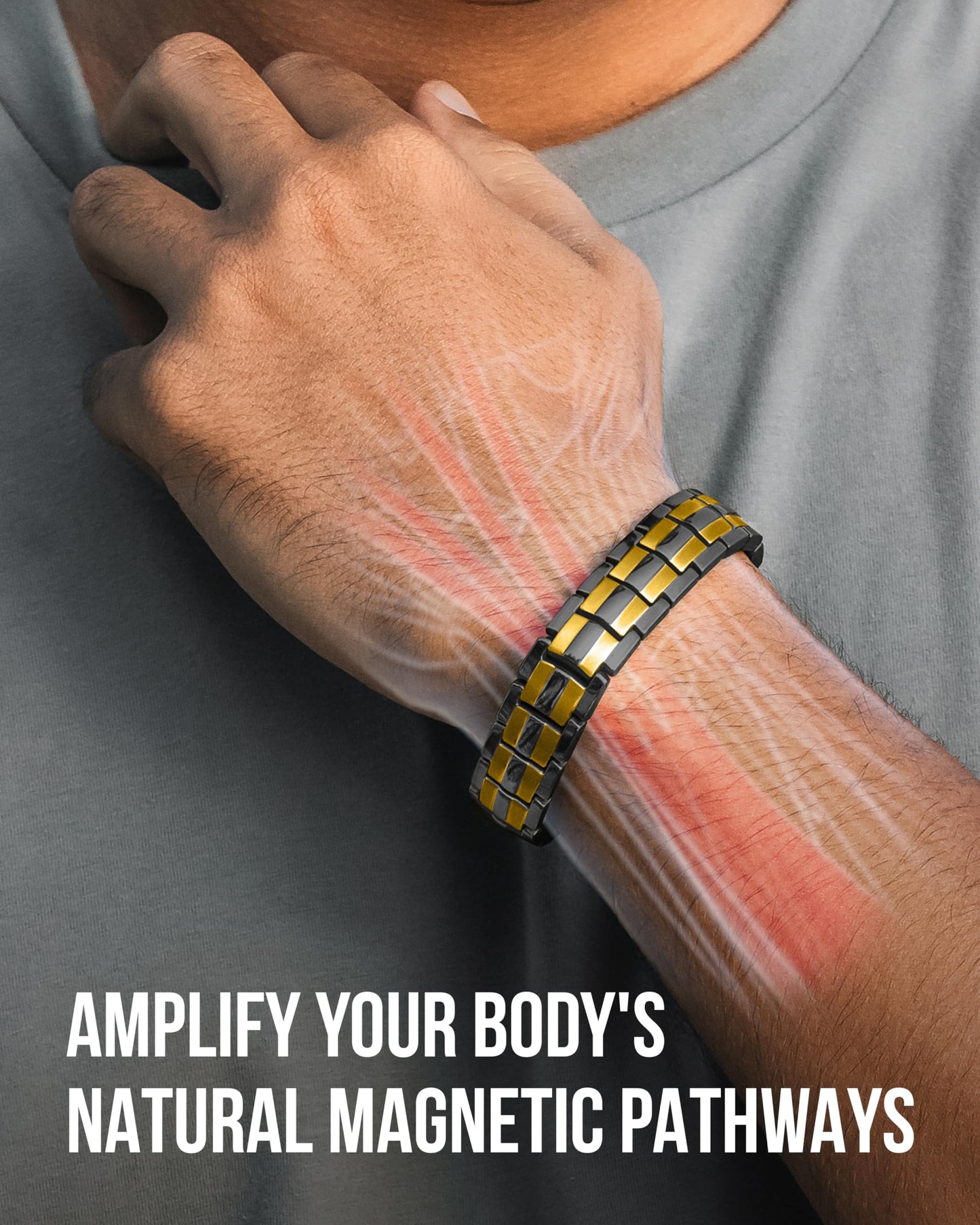 MagnetRX® Magnetic Bracelets for Men — EllipseMAX 5X Strength 5,000 Gauss Magnets — Designed in USA & Patent Pending — Premium Titanium Mens Magnetic Bracelet & Adjustable Length (Black/Gold)