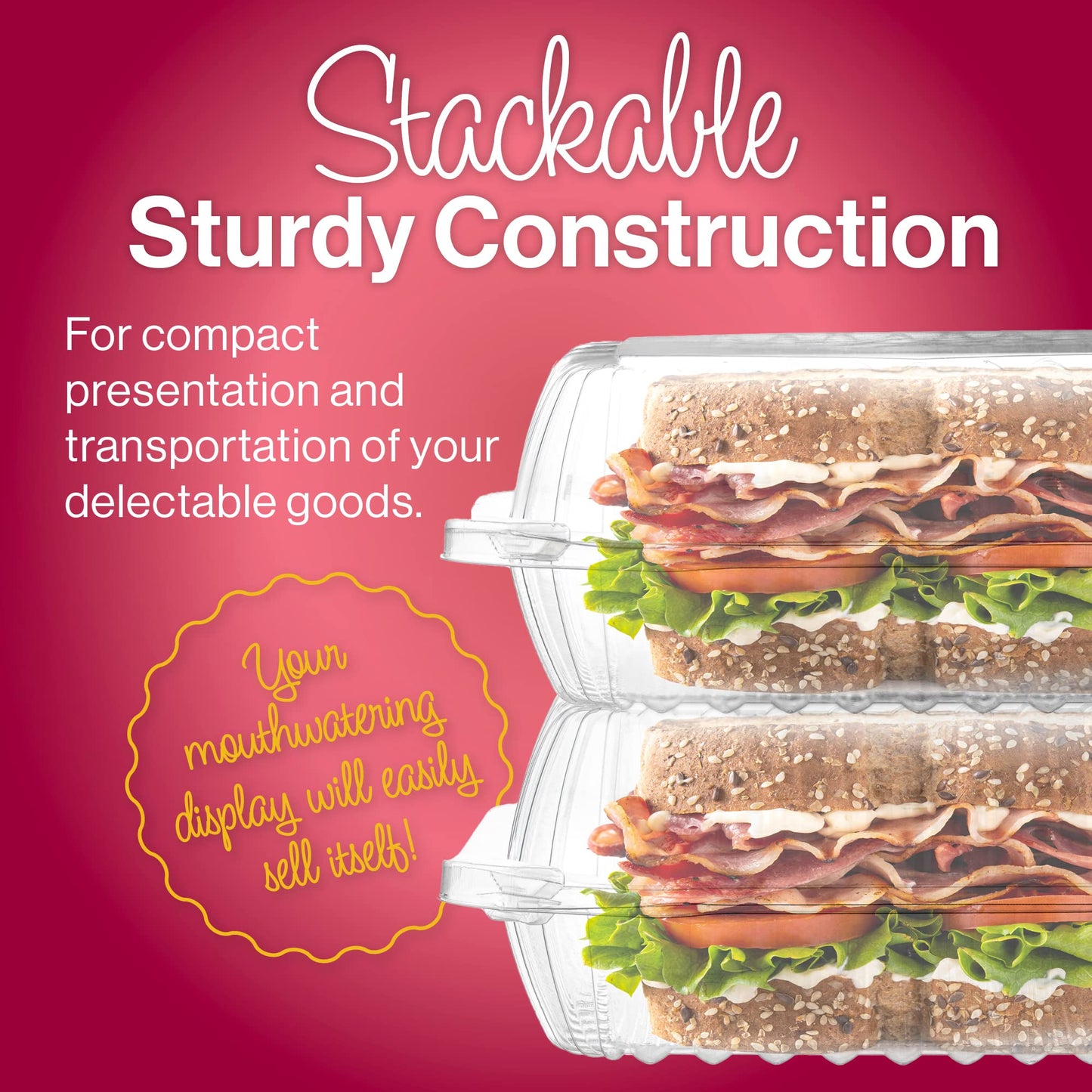 50 Clear Plastic Containers, 8" X 8" X 3" Hinged Lid Togo Clamshell Food Containers for Food, Strawberry Boxes, Bakery Supplies, Cake, Cookie, Dessert, Salad, Treat Boxes