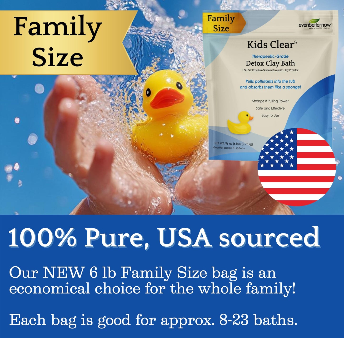 Kids Clear™ Detox Clay Bath, 100% Pure Sodium Bentonite - Removes Toxins, Impurities and Contaminants, by Evenbetternow LLC, Family Size 6 lbs (96 oz)